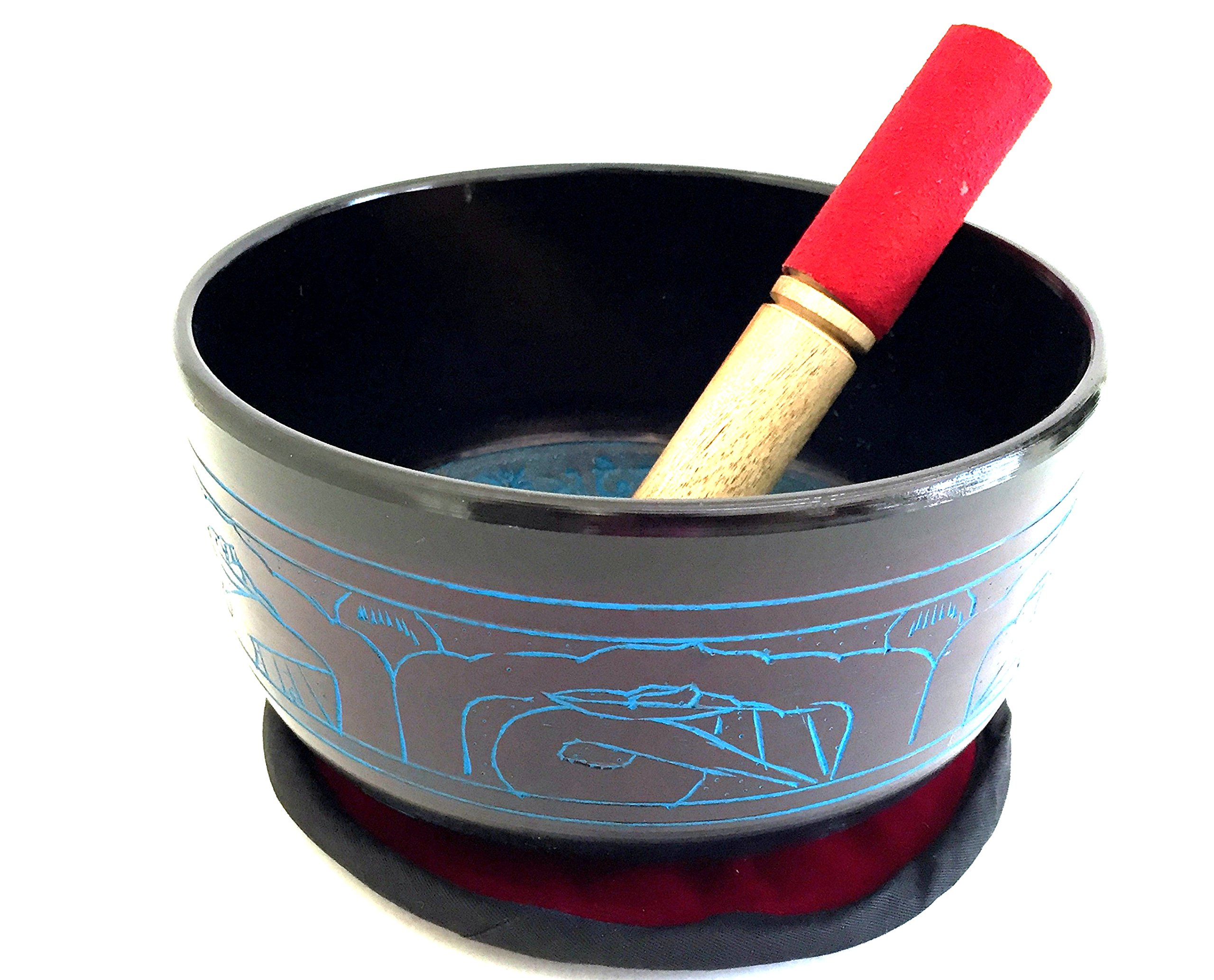 Large Tibetan Buddha OM Mani Singing Bowl Cushion Mallet Set For Yoga & Meditation - PREMIUM QUALITY - JIVE BRAND (Large - 7 Inches)