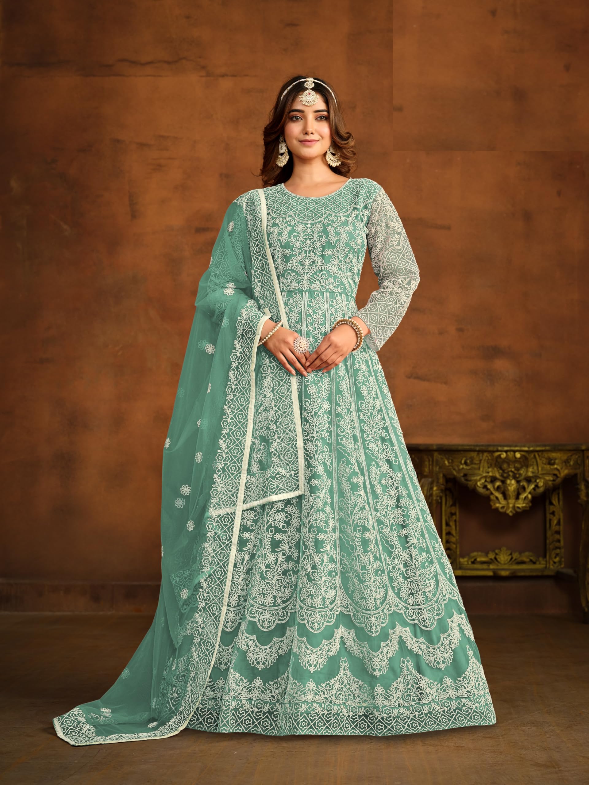 Wedding Party wear Women Dress Indian Handmade Anarkali Kurti, Pant with Dupatta