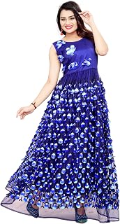Blue Digital Print Lesser Cut Work Flared Net Gown