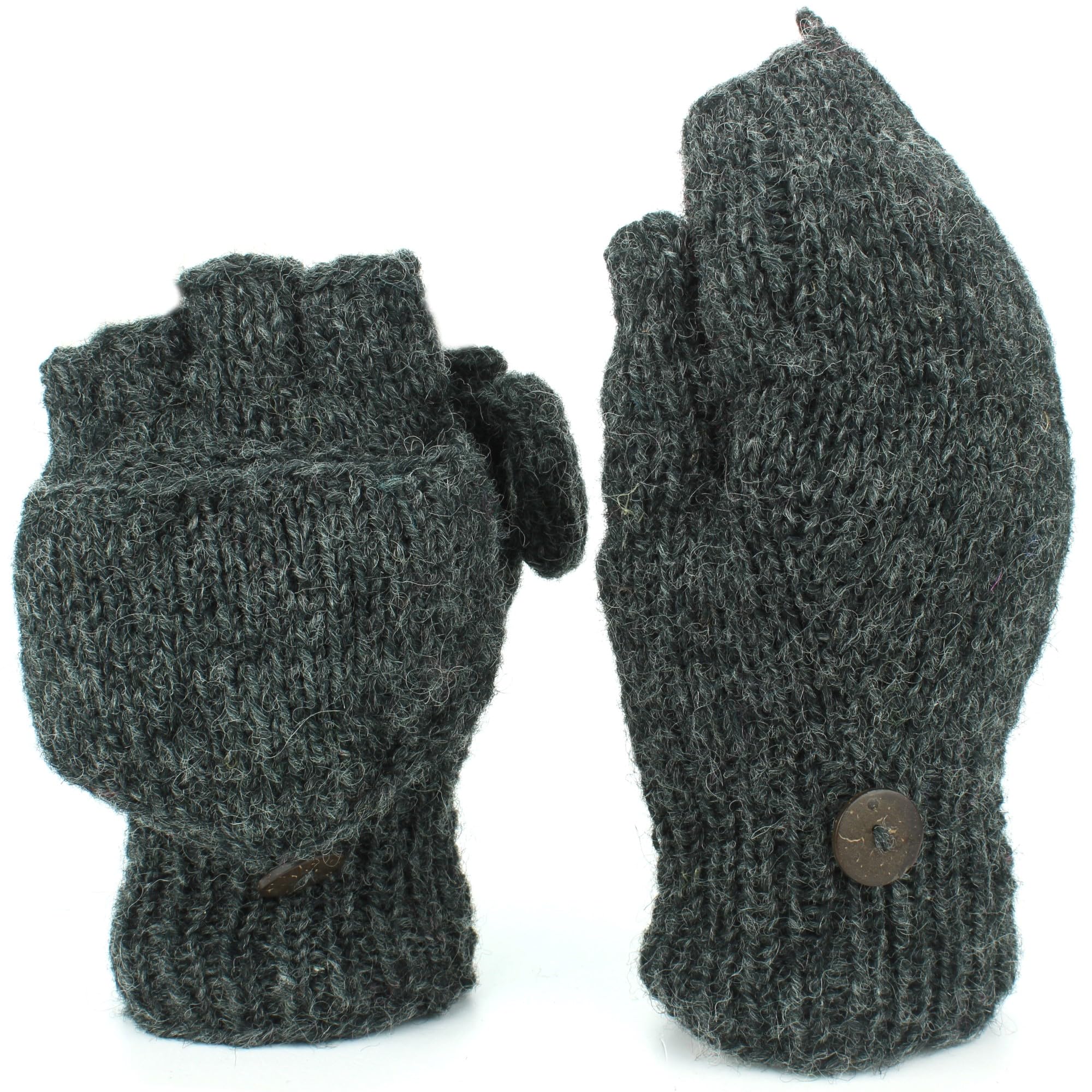 Loudelephant Charcoal Grey Chunky Wool Knit Fingerless Shooter Gloves - Plain