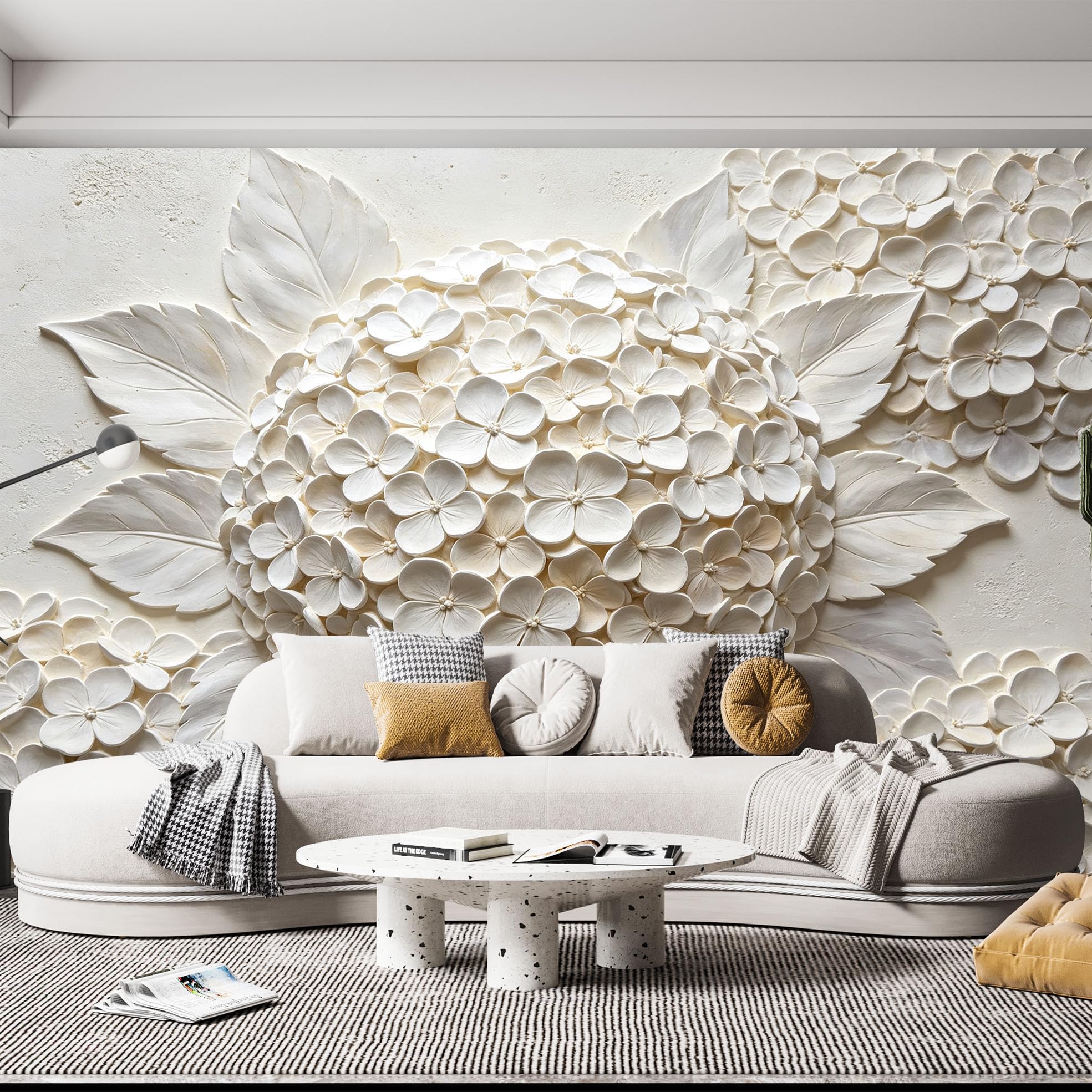 3D płaskorzeźba kwiaty fototapeta warstwowa kwiat kwiaty włóknina tapeta nowoczesna luksusowa rzeźbiarska kwiatowa fototapeta 200 x 140 cm kremowa biel dekoracja ścienna do salonu sypialni cecha