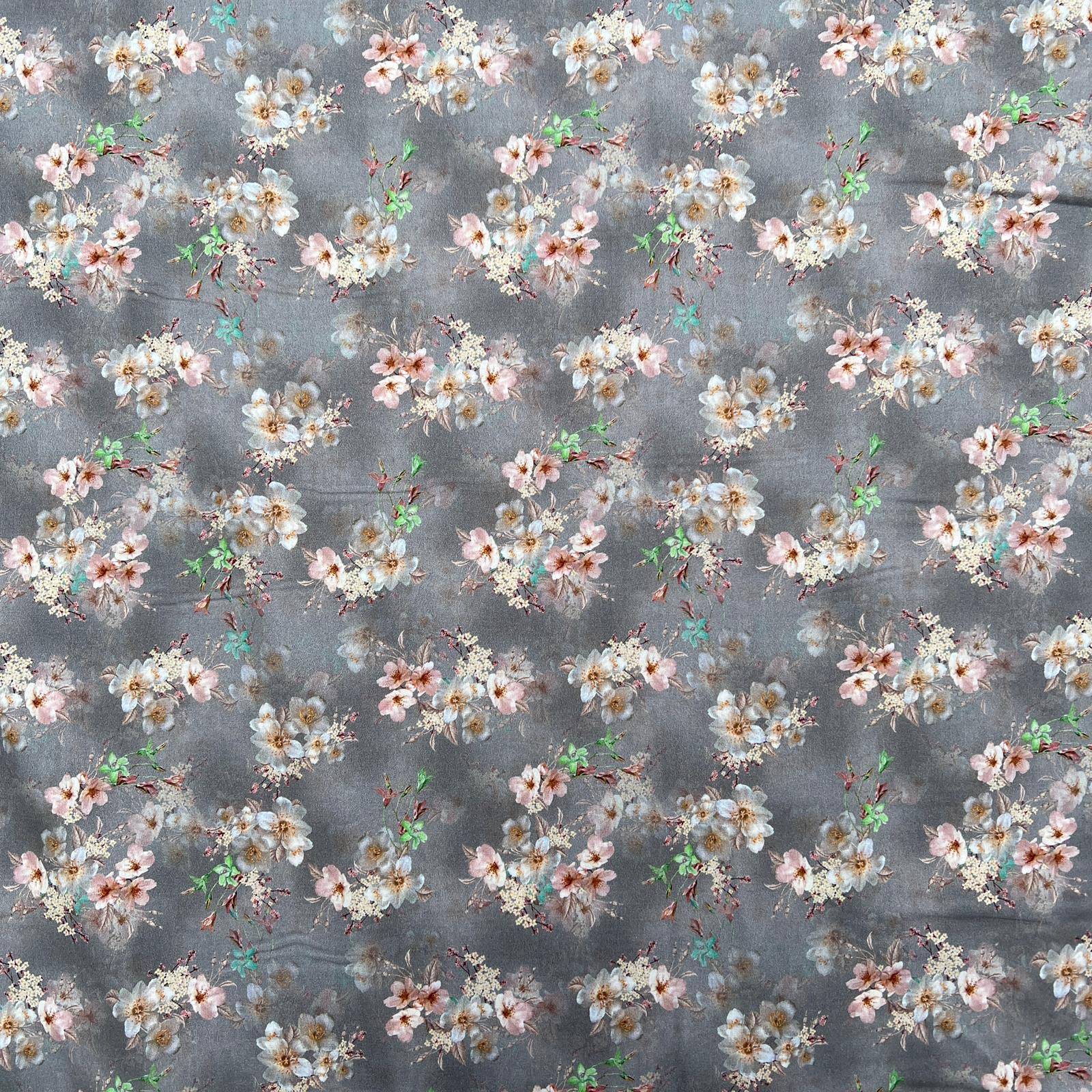 100% Cotton Lawn Printed Floral Design Summer Clothing Dress Blouses Curtaining Lightweight Silky Feel Fabric Material | 57" - 147 cm Wide (per Metre, Gertrude Silver)