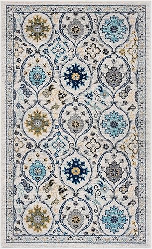 Miniatura 1 de SAFAVIEH Evoke Collection EVK210C - Alfombra de 2 pies 2 pulgadas x 5 pies, color marfilazul, no desprende pelusa, para sala de estar y dormitorio