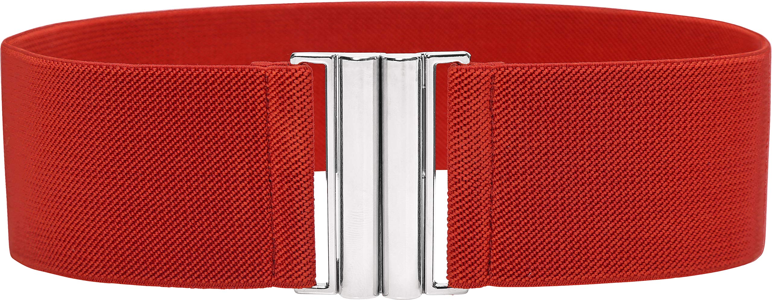 Blackbutterfly Women's Red Wide Elastic Waist Cinch Stretch Waistband Retro Vertical Clasp Buckle Belt (, Xxl)