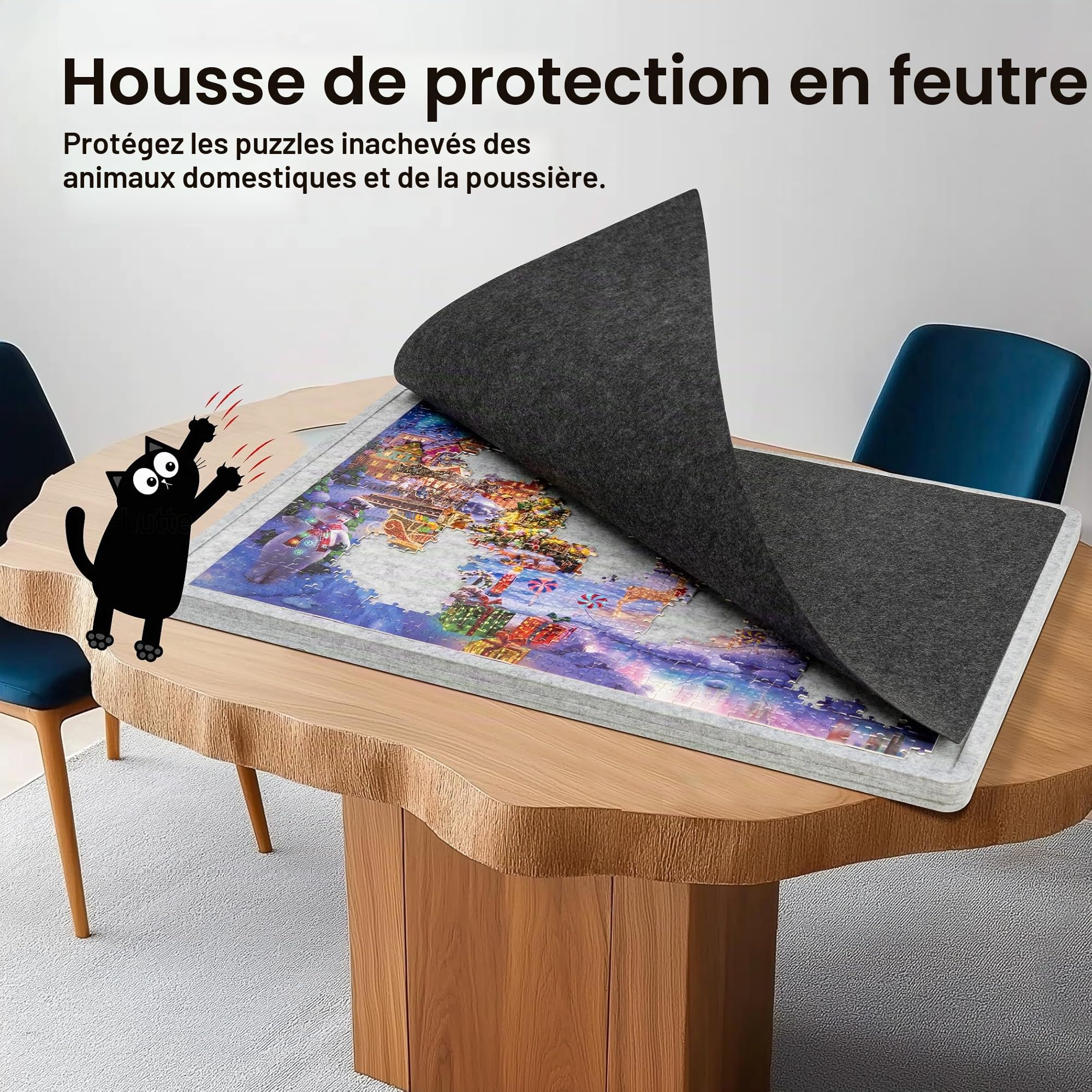 Lavievert Planche de puzzle inclinable de 1000 pièces avec couverture, table de puzzle réglable à 3 angles, tapis de puzzle léger en feutre avec support, économiseur de puzzle portable pour un