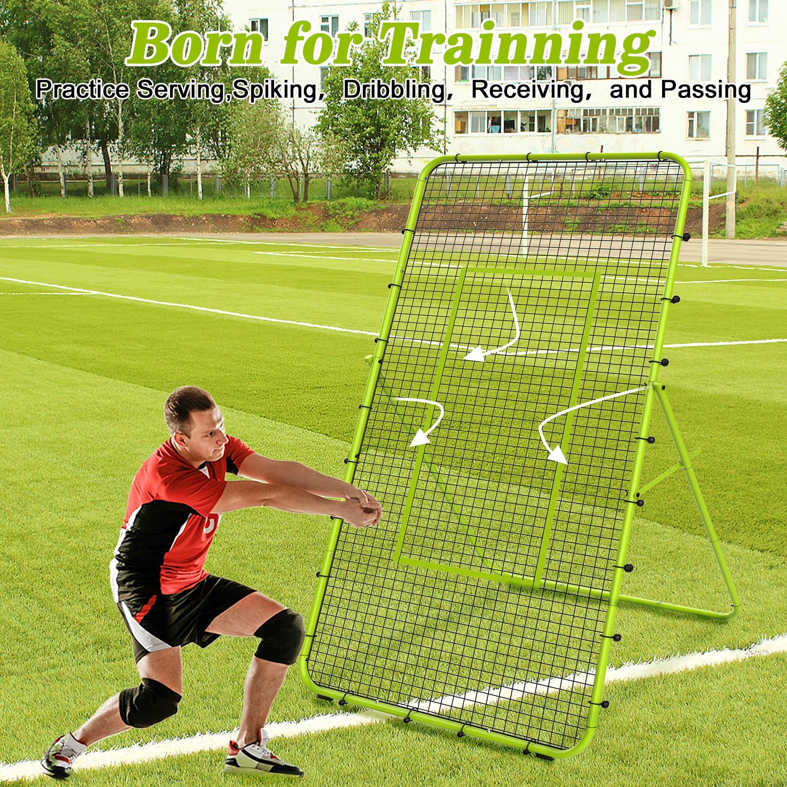 LIANTRAL Rimbalzo per Pallavolo Rete, 2,2 x 1,2 m, Attrezzo per Allenamento di Pallavolo con Zona di Battuta per Esercizi di Lacrosse e Baseball, Rete da Pallavolo Regolabile per Interno ed Esterno