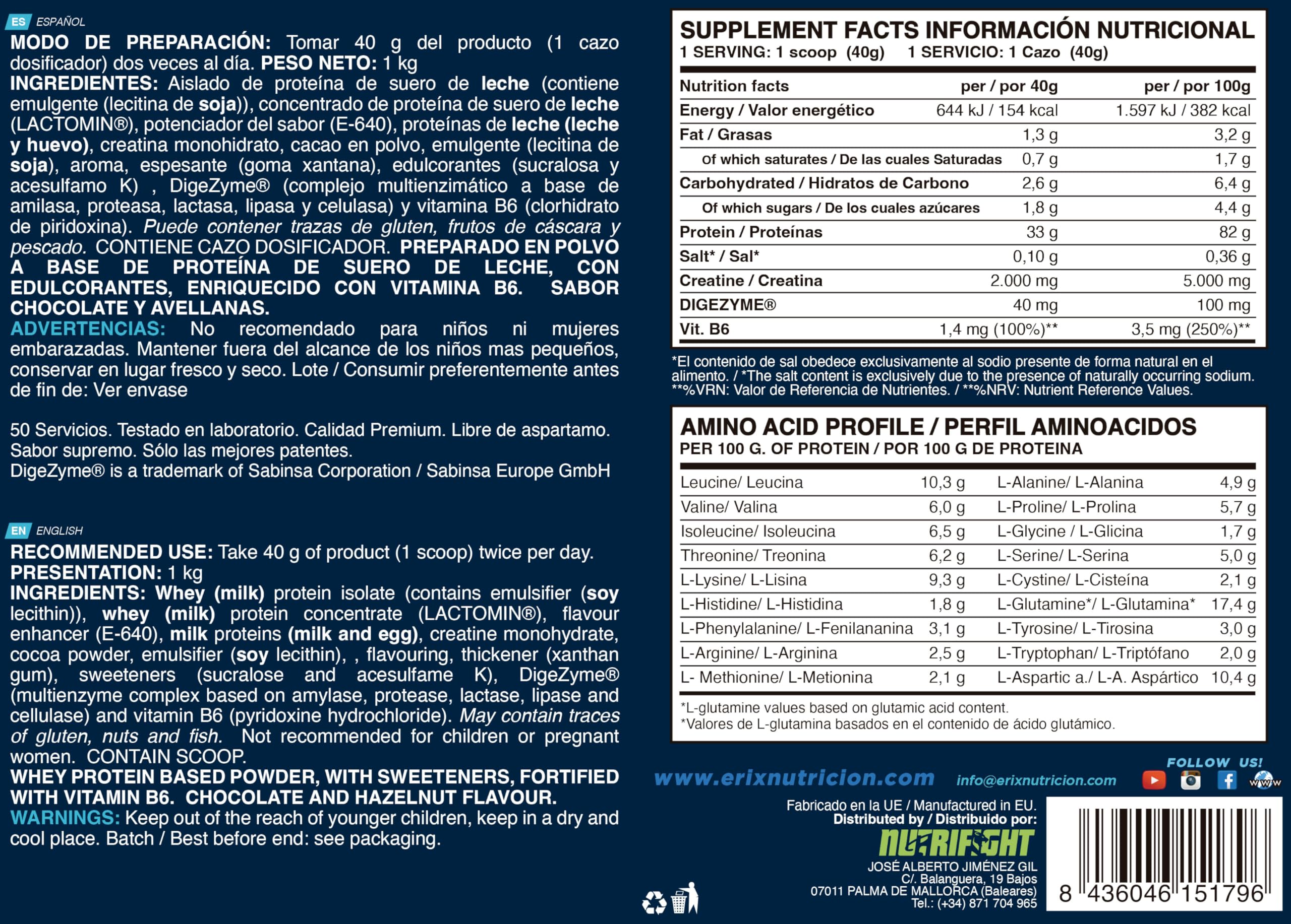 ERIX Nutrición Pack ISO Advanced Plus 2kg+ Creatina Monohidrato 300g+ Shaker Blanco, Proteína Aislada Isolate para Recuperación y Crecimiento Muscular, Musculación (Bombón Hazelnut)