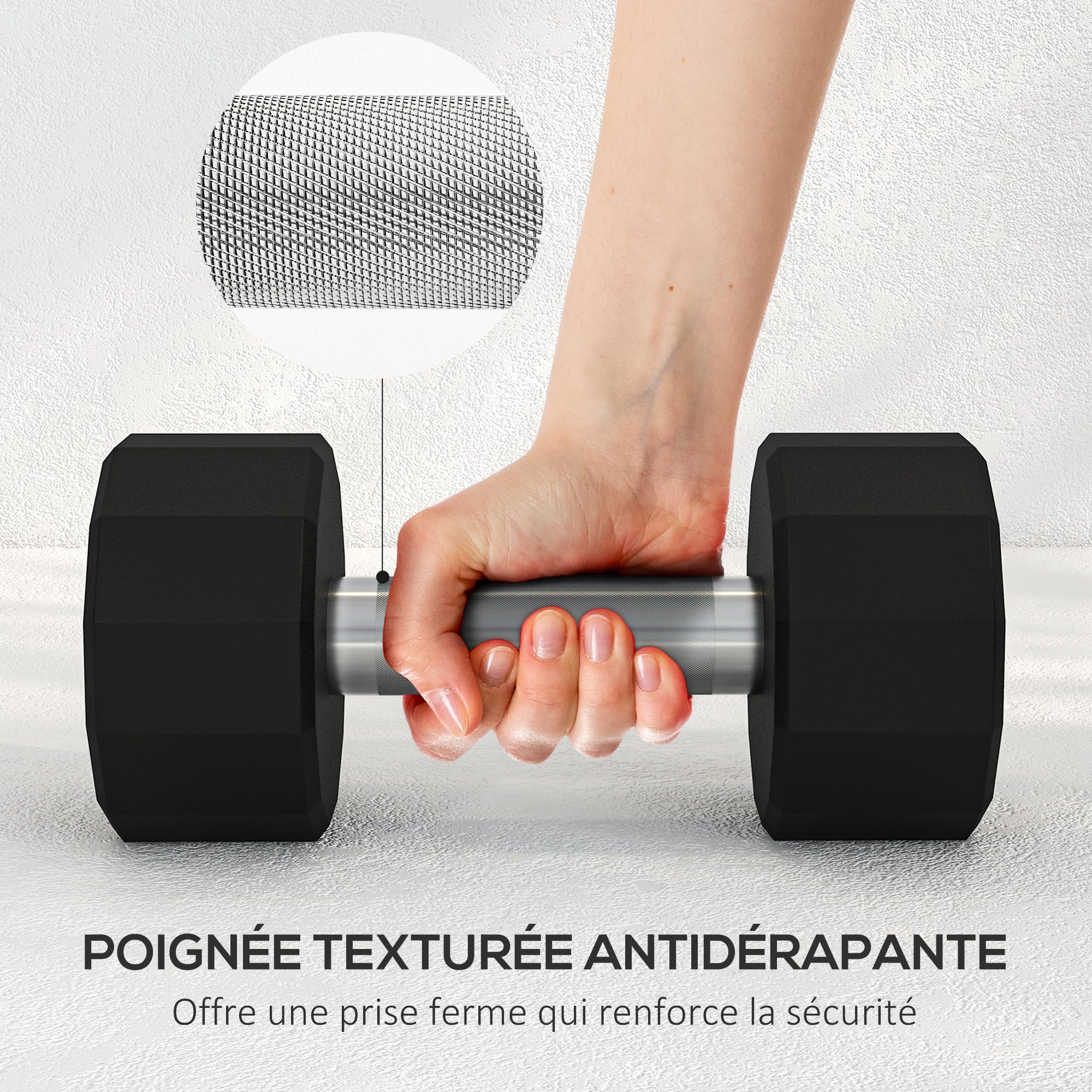 SPORTNOW Haltère courte - entraînement musculaire & haltérophilie - poignée antidérapante, fitness, sport à domicile, noir
