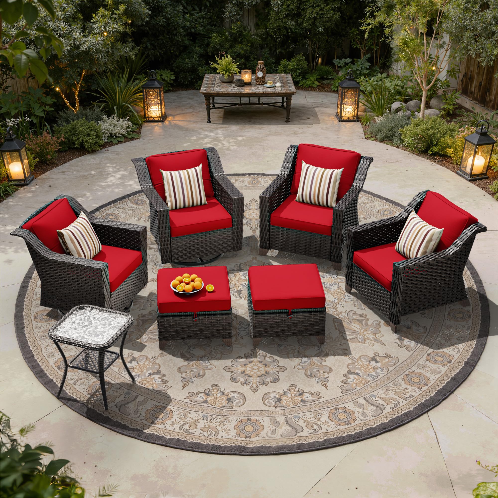7 Piece Patio Furniture Set, Wicker Outdoor Conversation Set