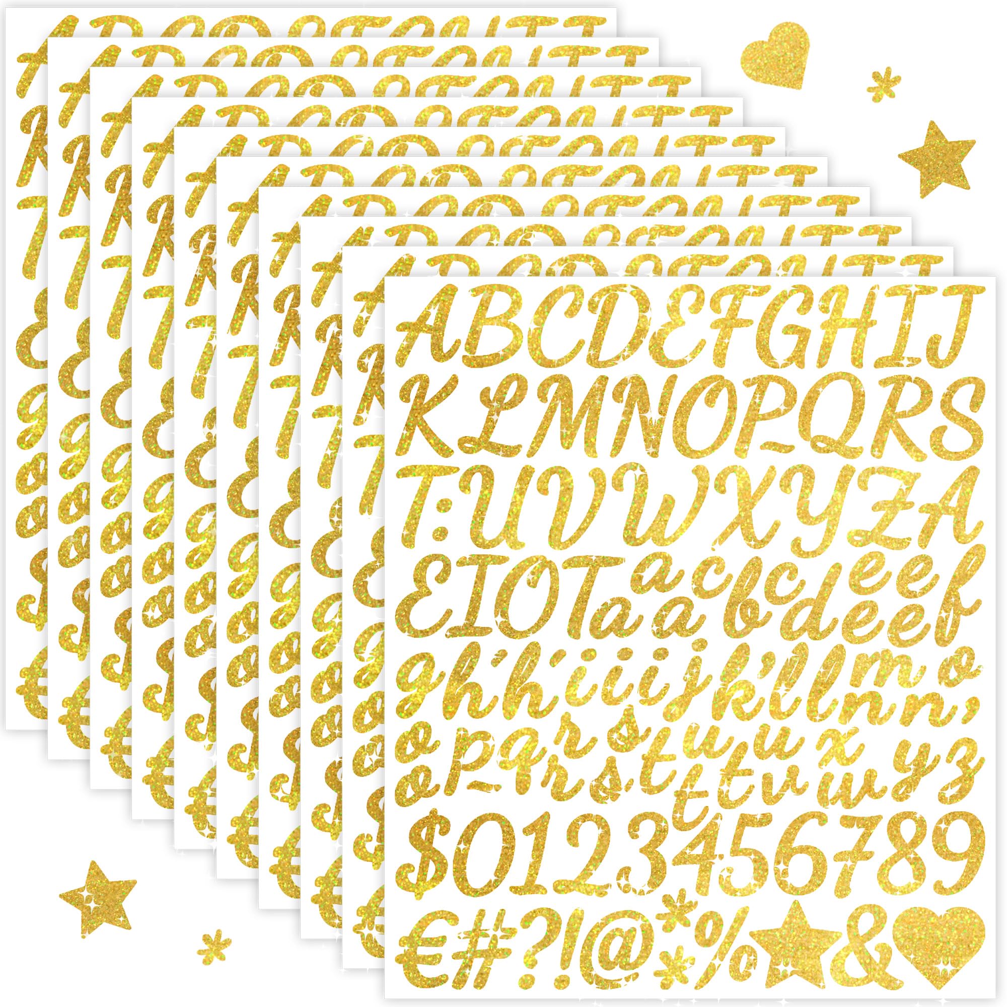 Warpest Gold 1050Pcs Letter Stickers Number Alphabet Stickers For Children Kids,Sticky Letters Self Adhesive Glitter Foam Sticker For Scrapbooking Card Making Supplies Craft Diy Water Bottles (Gold)