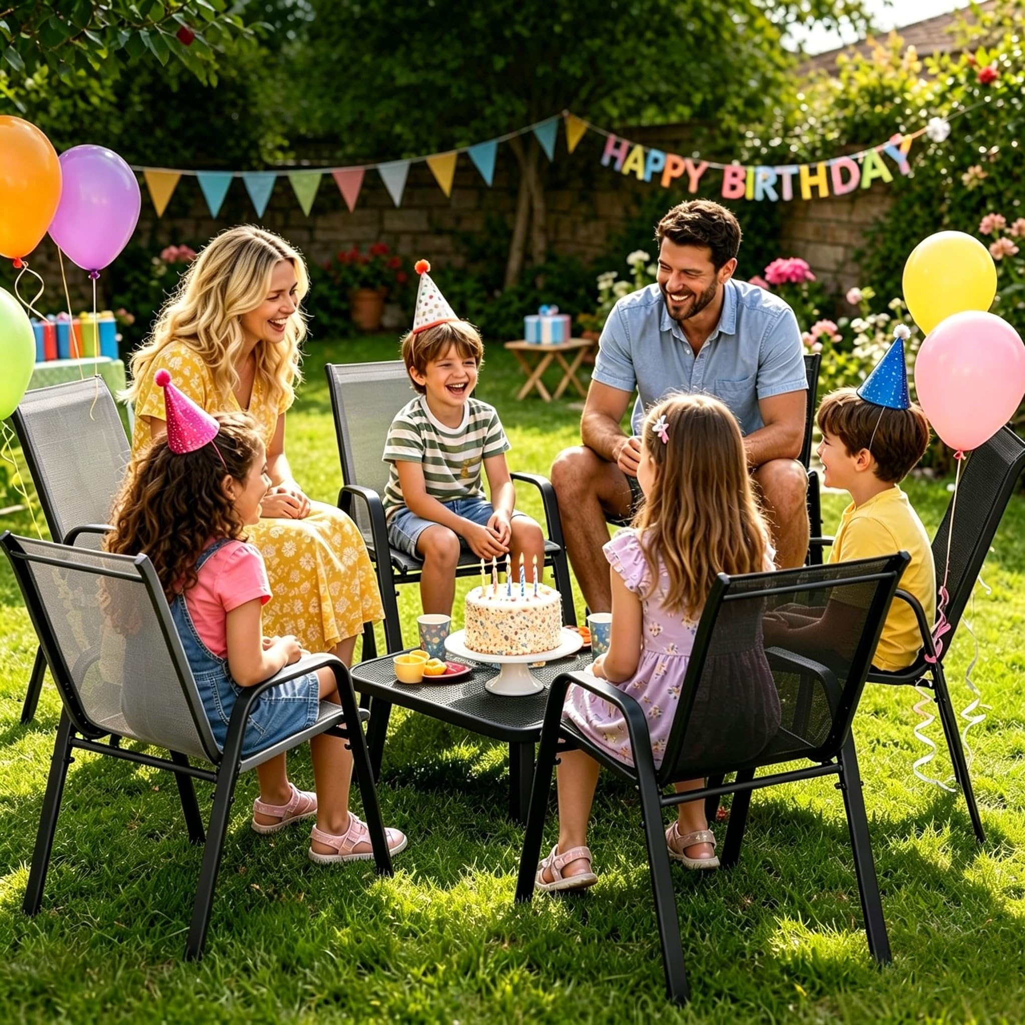 2026 Aufwertung Hochlehner 6er Set Gartenstühle wetterfest, Stapelbar Terrassenstühle Sitzgruppenstühle mit hoher Rückenlehne & atmungsaktivem Textilen, Ideal für Garten, Balkon, Terrasse und Camping