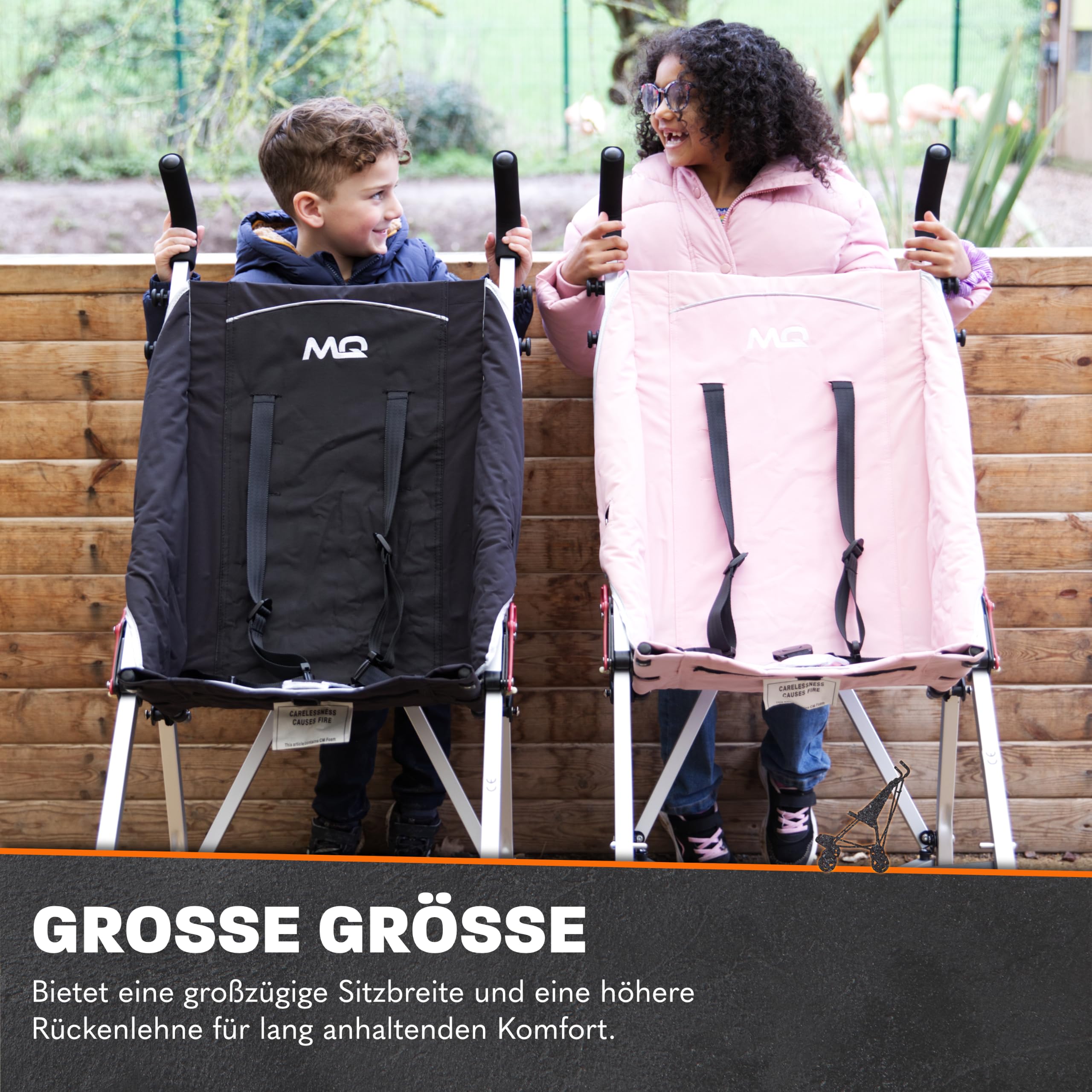 MobiQuip XL Reha-Buggy bis 50 kg Rehabilitations-Kinderwagen für Kinder mit besonderen Bedürfnissen Leichter, faltbarer Aluminiumrahmen Verstellbare Fußstütze 5-Punkt Sicherheitsgurt Sand