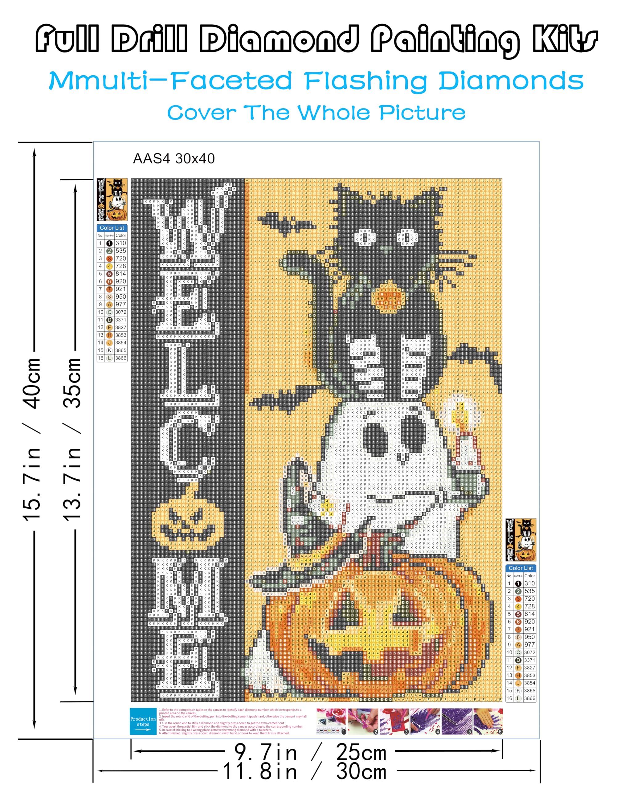 KINPLUB Zestawy do malowania diamentami na Halloween dla dorosłych, kot, duch, dynia, diamentowe zestawy artystyczne 5D dla początkujących, DIY, pełne okrągłe wiertła do malowania diamentami, kropki