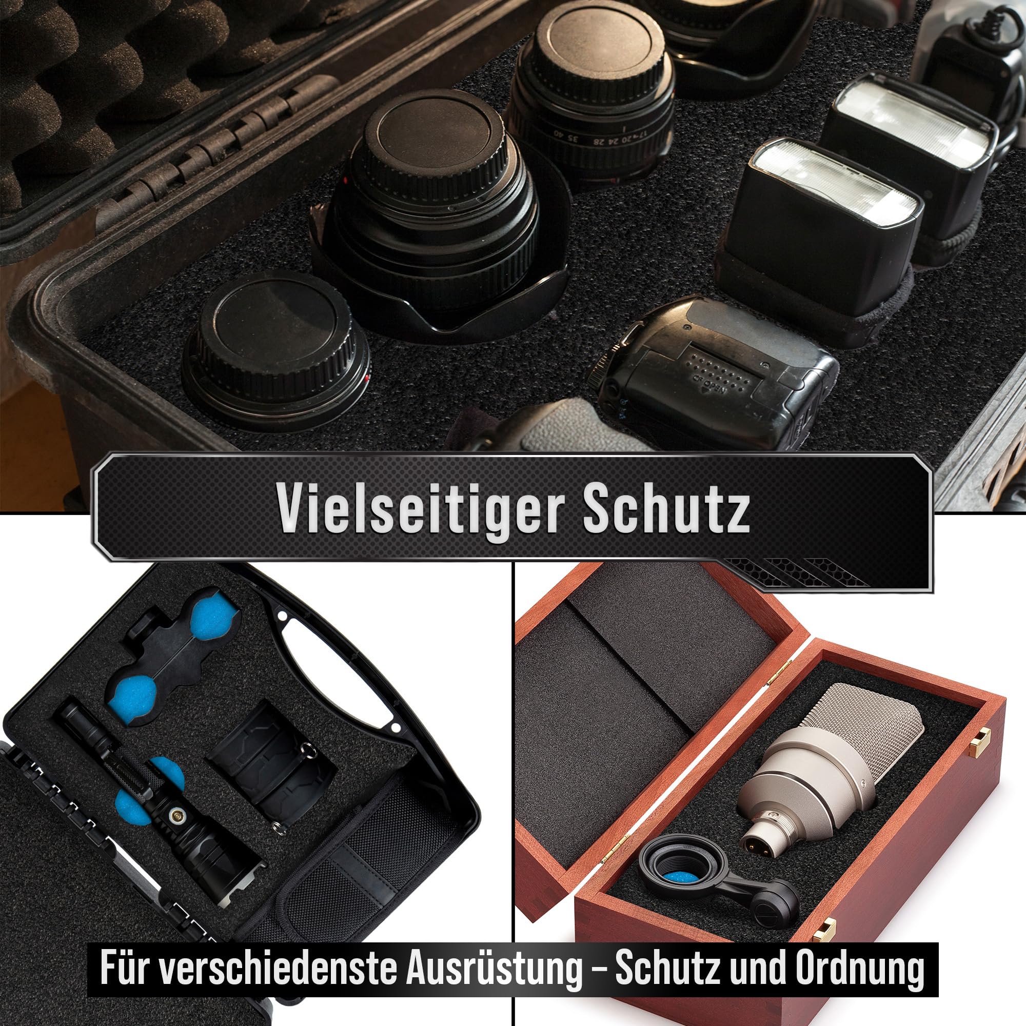 Precision Defined Werkzeugkisten-Schaumstoff - Einsätze für Koffer, Shadow-Schaumstoff, Werkzeug-Schaumstoffs, Polyethylenschaumstoffs - Schwarz/Blau (40,6 x 30,4 x 2,54 cm, 4er-Pack)