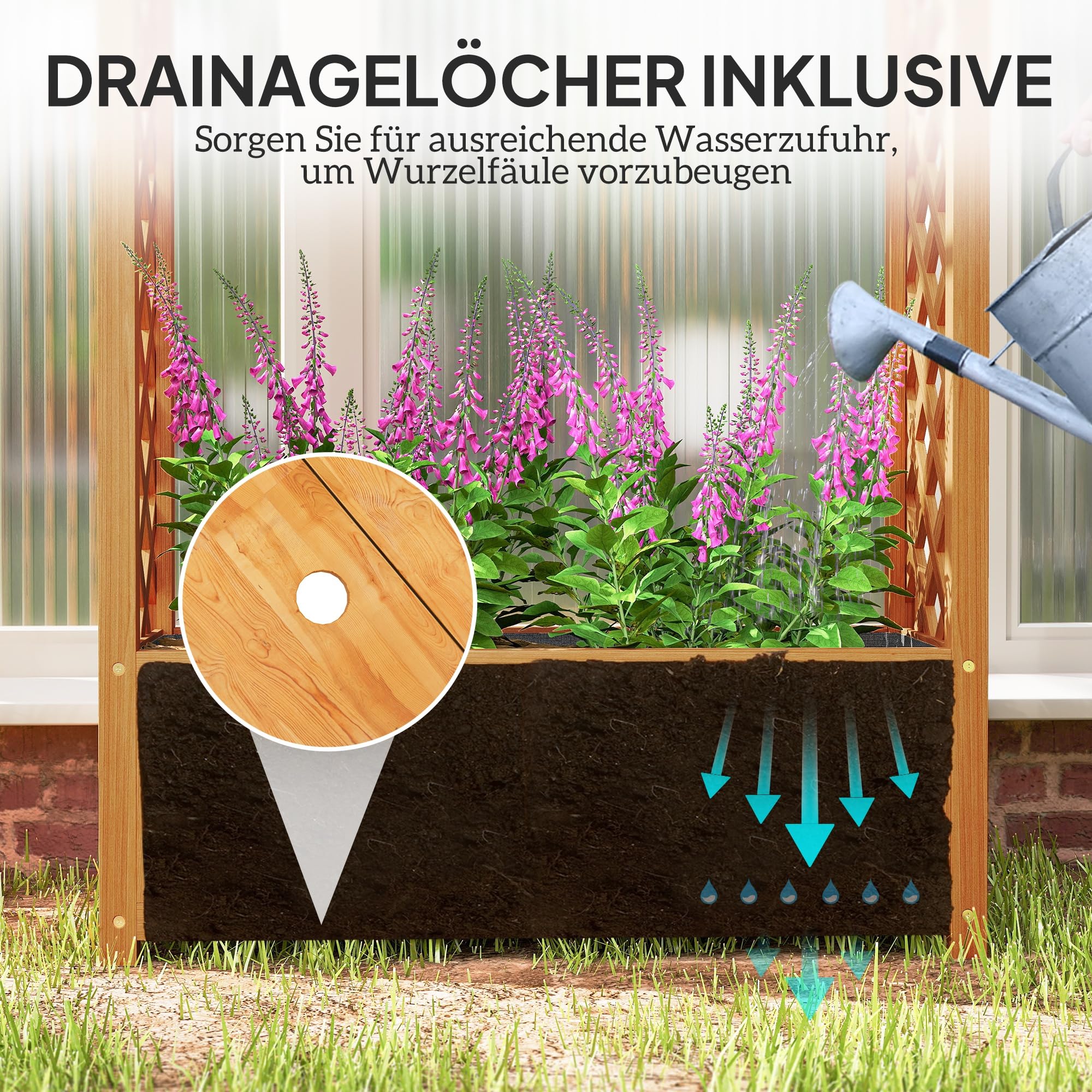 Outsunny Jardinière surélevée avec treillis, toit incurvé, treillis de jardin, en bois, 83 x 36 x 145 cm, pour jardin, balcon, terrasse, bac à fleurs pour plantes grimpantes, plantes en panier, fleurs