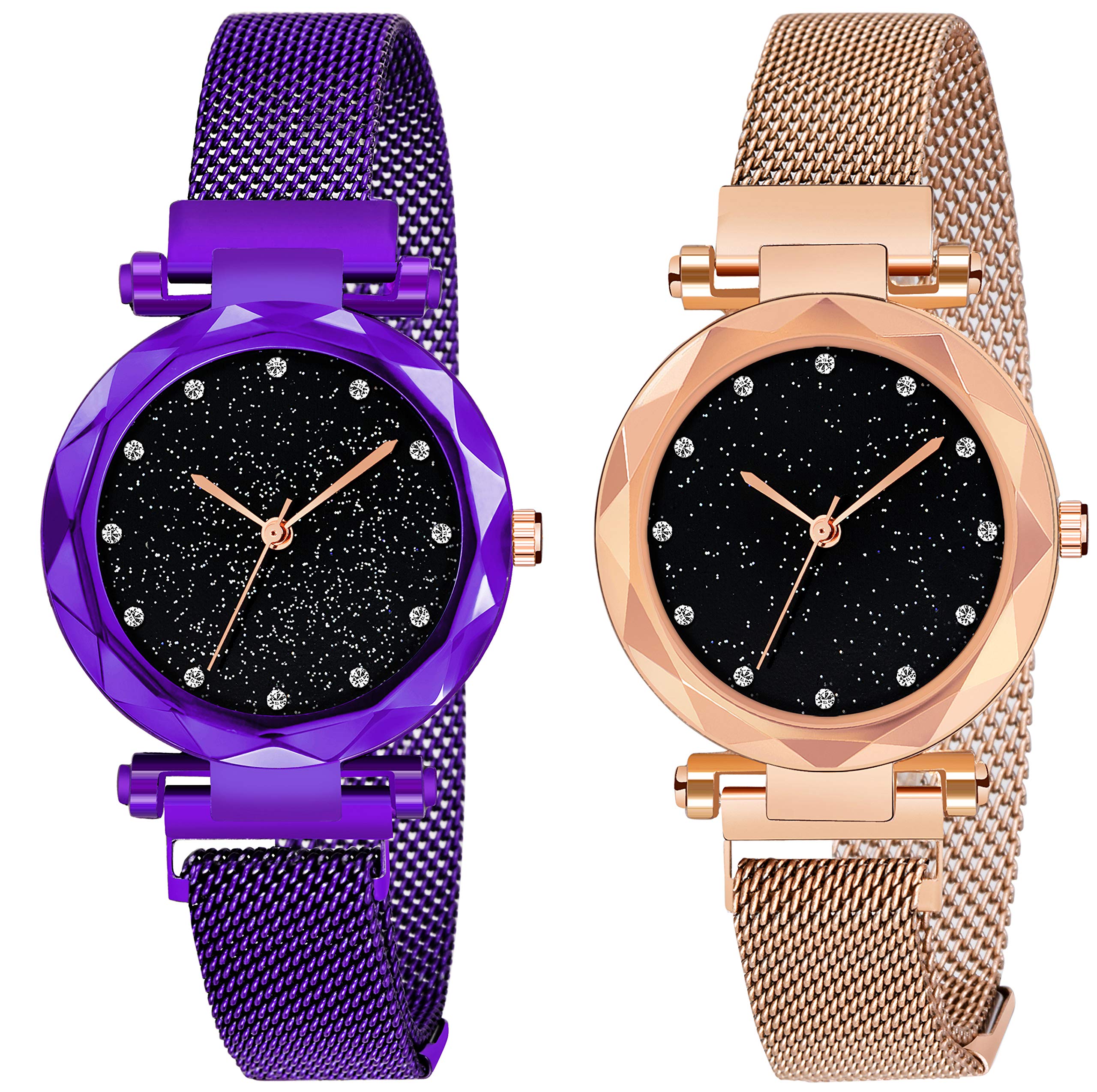 Acnos® Premium Black Round Diamond Dial with Latest Generation Purple & Rosegold Magnet Belt Analogue Watch for Women Pack of - 2 (DM-PURPLE-ROSEGOLD02) (B0842WKV9R) Amazon Price History, Amazon Price Tracker