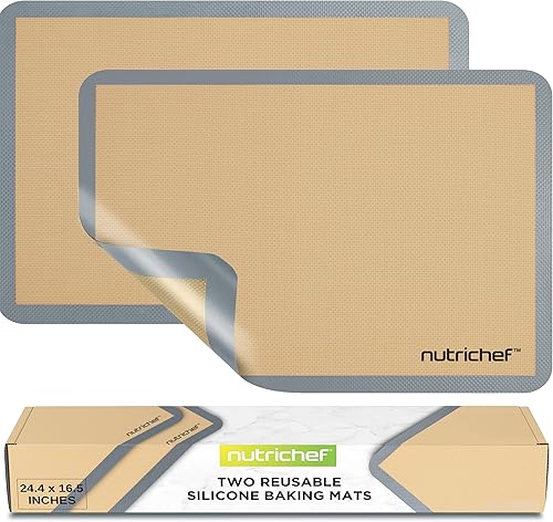 Nutrichef Alfombrillas de silicona para hornear, 2 alfombrillas antiadherentes de silicona de grado alimenticio, perfectas para hornear de 24.4 x