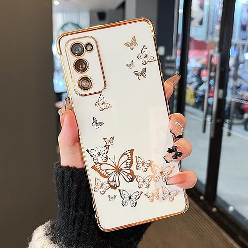 ZTOFERA Funda protectora para Samsung S20 FE, para mujer, bonita mariposa galvanizada, borde dorado, a prueba de golpes, delgada, suave TPU