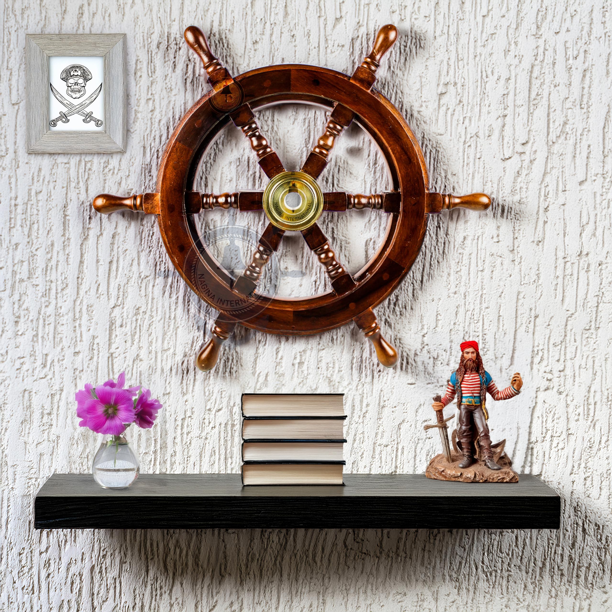 Nautisches handgemachtes Steuerrad aus Holz, Hauswanddekoration, von Nagina International, Palisander, Dunkler Palisander, 61 cm