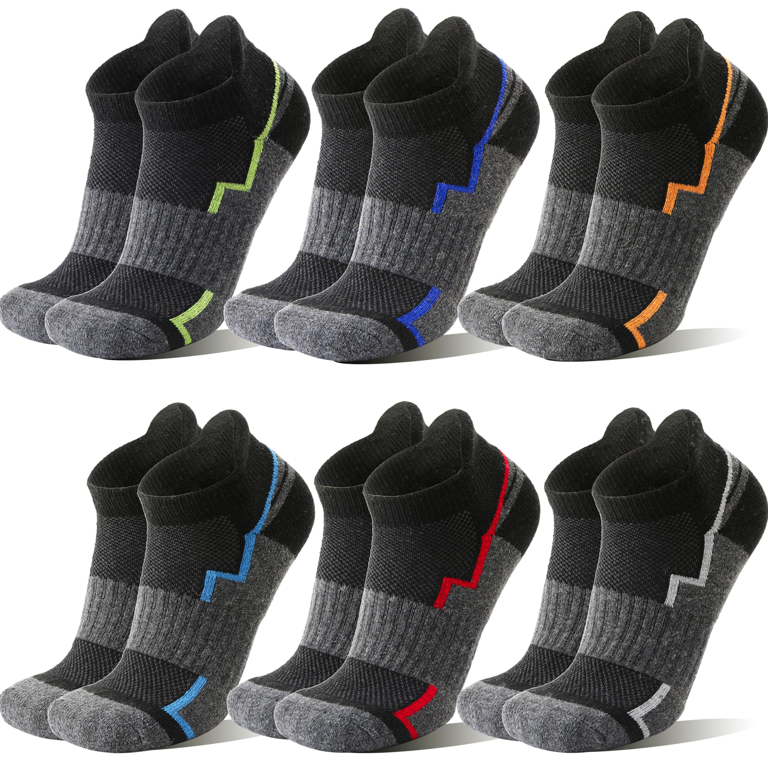 Welwoos6 Pairs Merino Wool Ankle Hiking Running Socks Compression Support Thick Athletic Low Cut Socks for Women Men