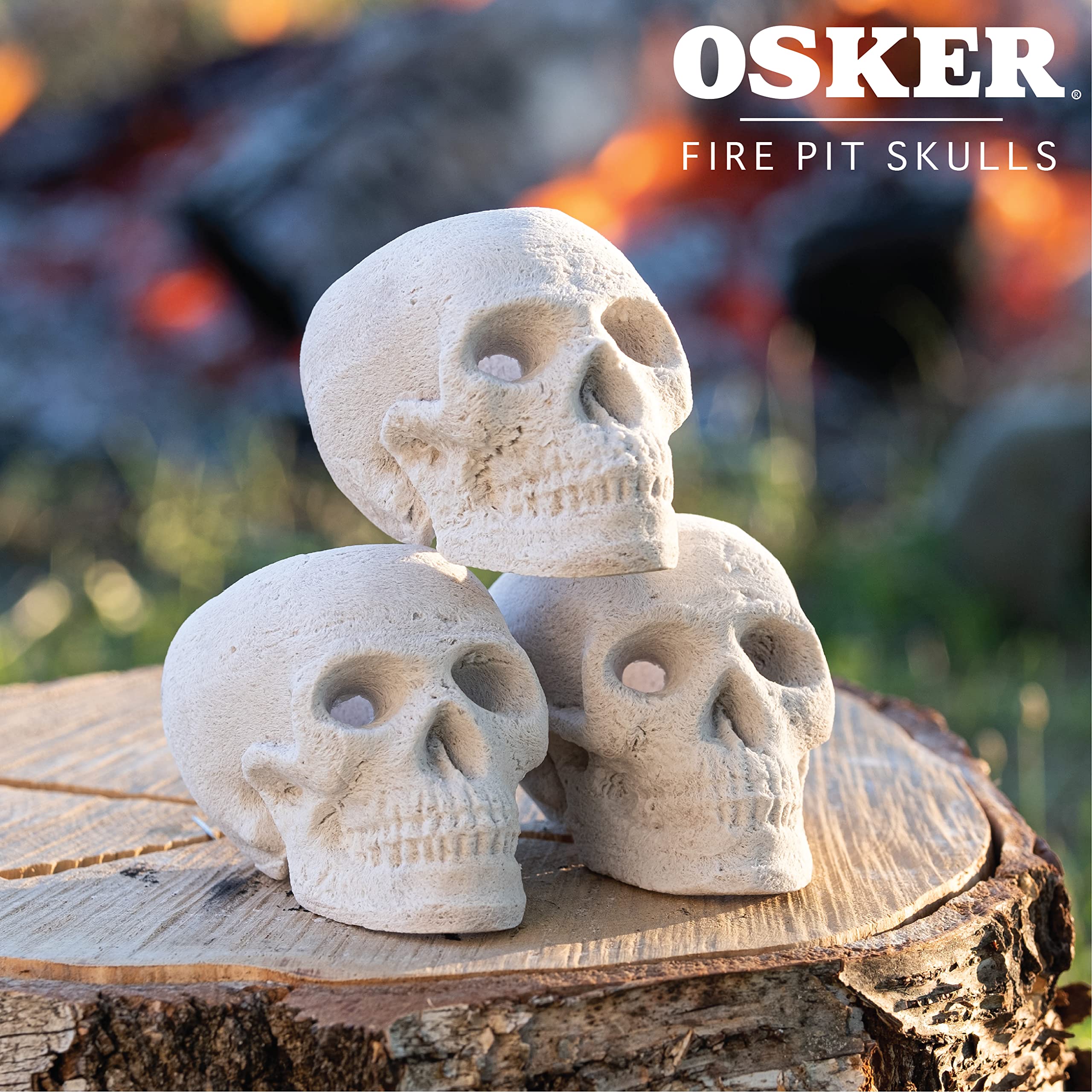 Amazon.com : OSKER Mini - 3 Count | Ceramic Fireproof Fire Pit Skull Log  for Bonfire, Campfire, Fireplace, Firepit | Halloween Decor | for Gas,  Propane, or Wood Fires - Light Beige : Patio, Lawn u0026 Garden