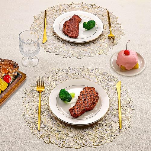 Miniatura 6 de Evevda Juego de 6 manteles individuales dorados de vinilo huecos, antideslizantes, lavables, para mesas de comedor, decoración de cocina