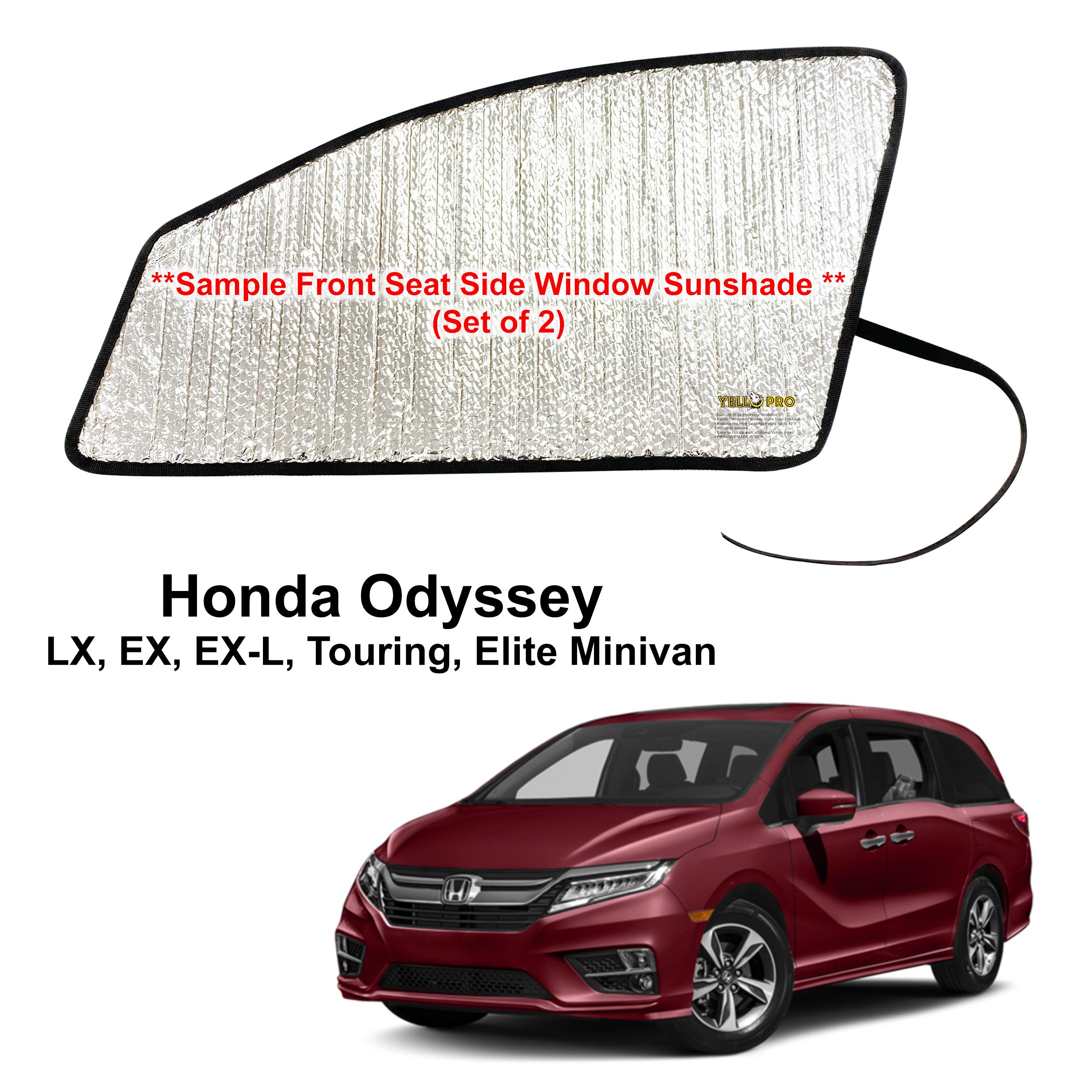 Side Window Front Seat Reflective Sunshade Custom Fit for 2018 2019 2020 2021 2022 2023 2024 Honda Odyssey LX, EX, EX-L, Touring, Elite Minivan, UV Reflector Sun Protection Accessories (Set of 2)