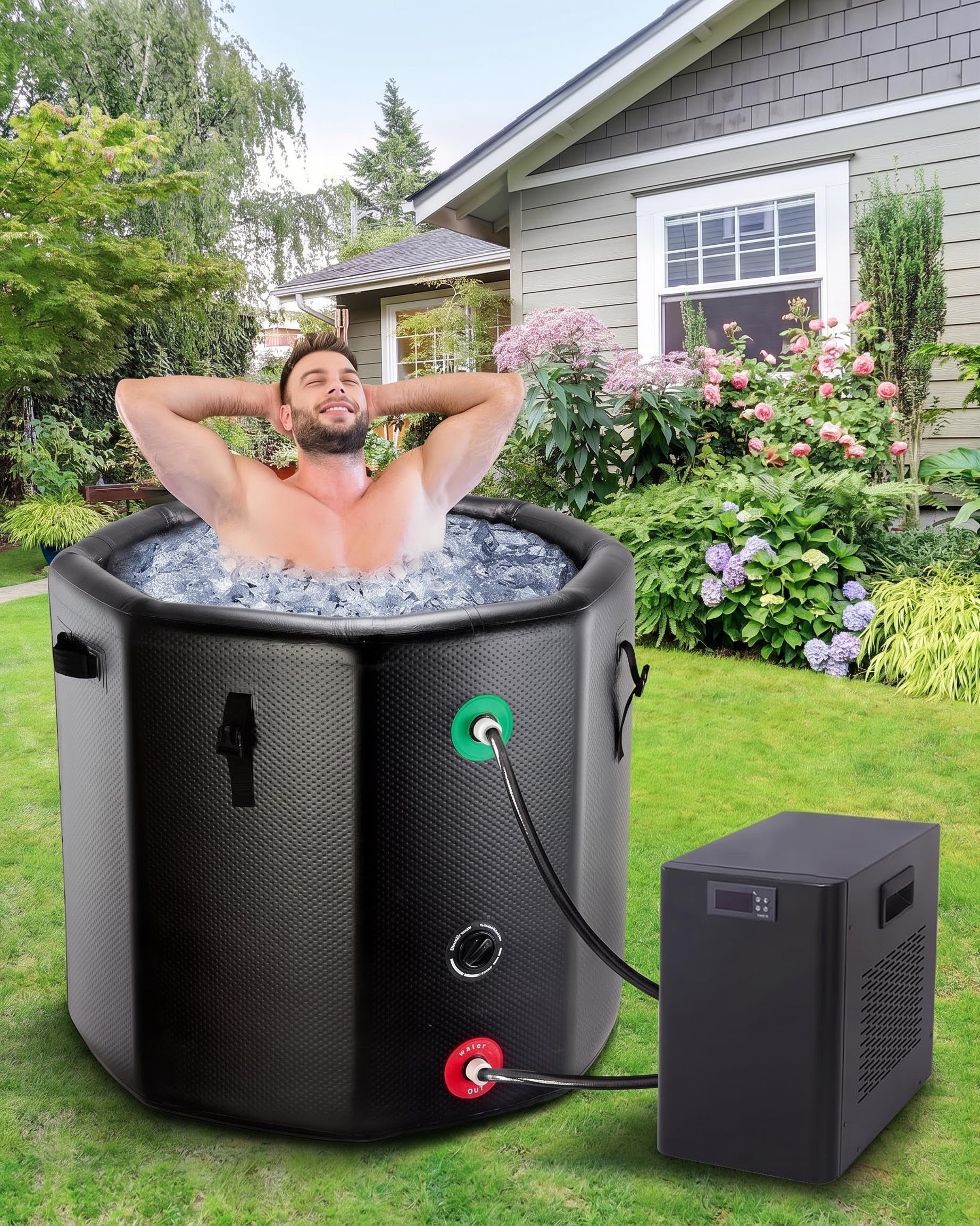 Garvee Eisbadewanne 2XL 704L, Aufblasbare Eistonne mit Isolierdeckel | Chiller-kompatibel, Living Pool Tragbares Kältebad für Sportler zur Muskelregeneration, Indoor & Outdoor, 100 x 100 x 90 cm
