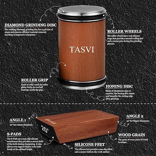 Miniatura 5 de Kit de herramientas de afilador de cuchillos rodantes, afilador de cuchillos rodantes con discos de diamante y cerámica, rodillo afilador de