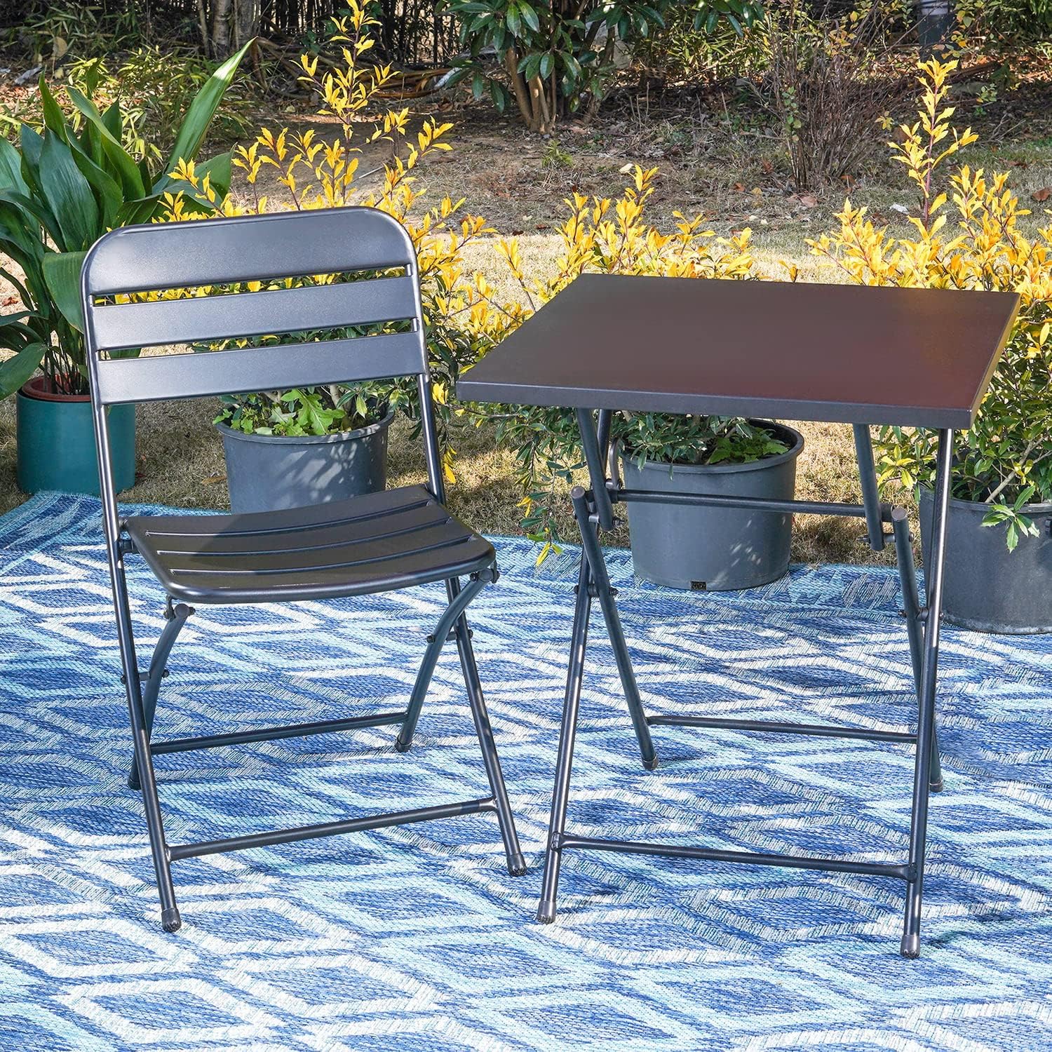 23.8" Square Outdoor Dining Table Metal Folding Table