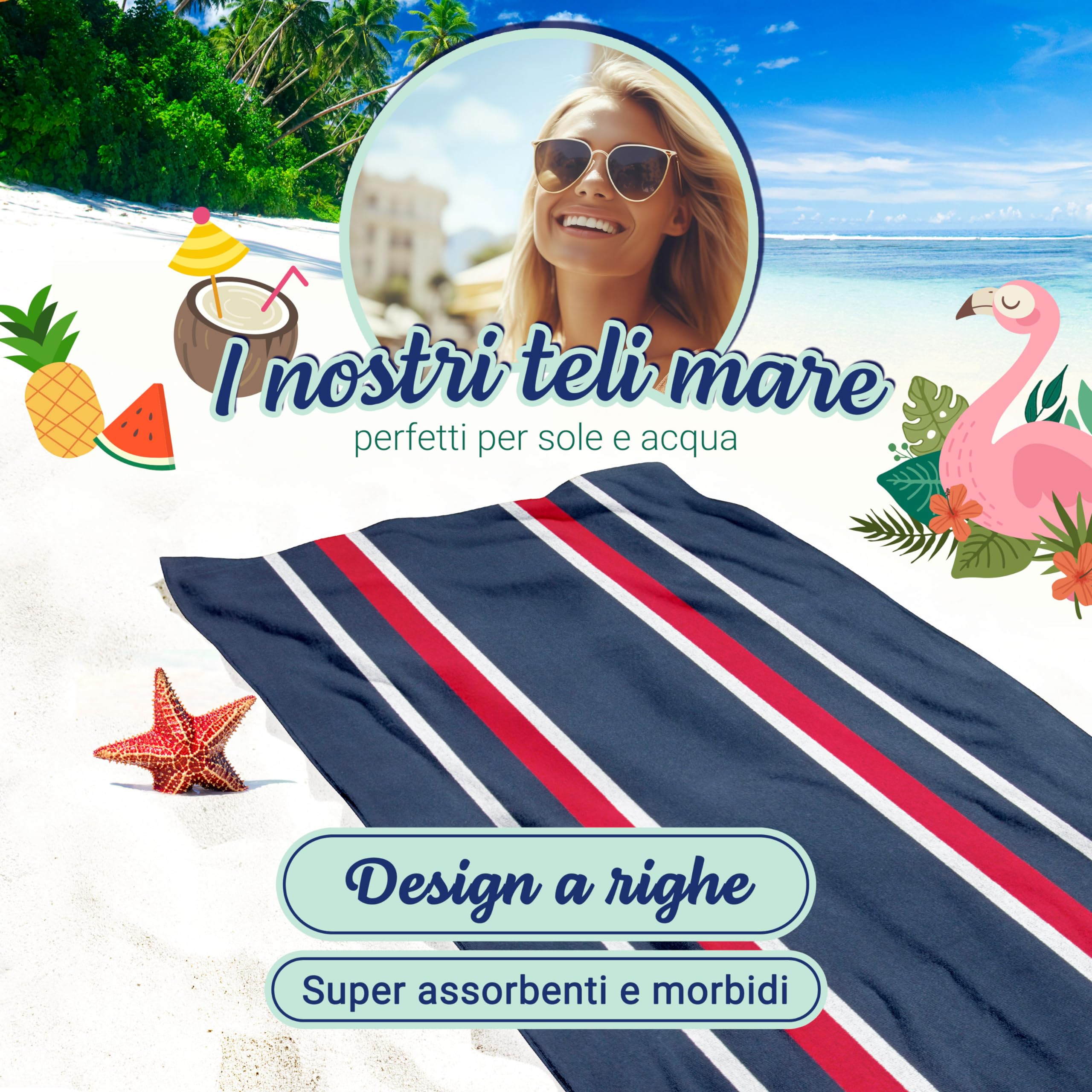 ZOLLNER Telo mare - asciugamano da spiaggia super morbido e assorbente in 100x200 cm - lavabile a 60°C - cotone - certificato Oeko-Tex ®