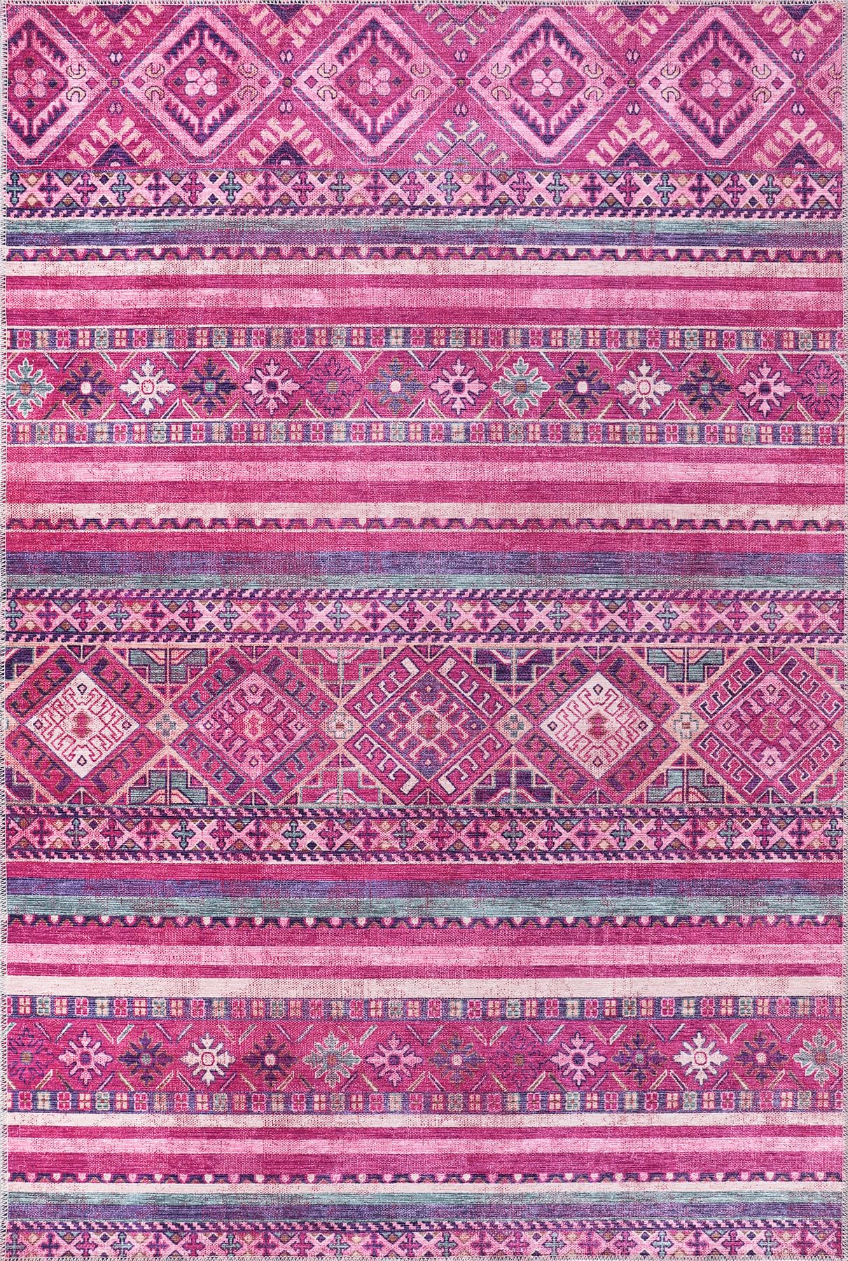 Dywaniki można prać w pralce, do kuchni, sypialni, jadalni i salonu, dywan przyjazny dla dzieci, dywan przyjazny dla zwierząt, orientalny design, niskie runo, antypoślizgowy (różowy, 160