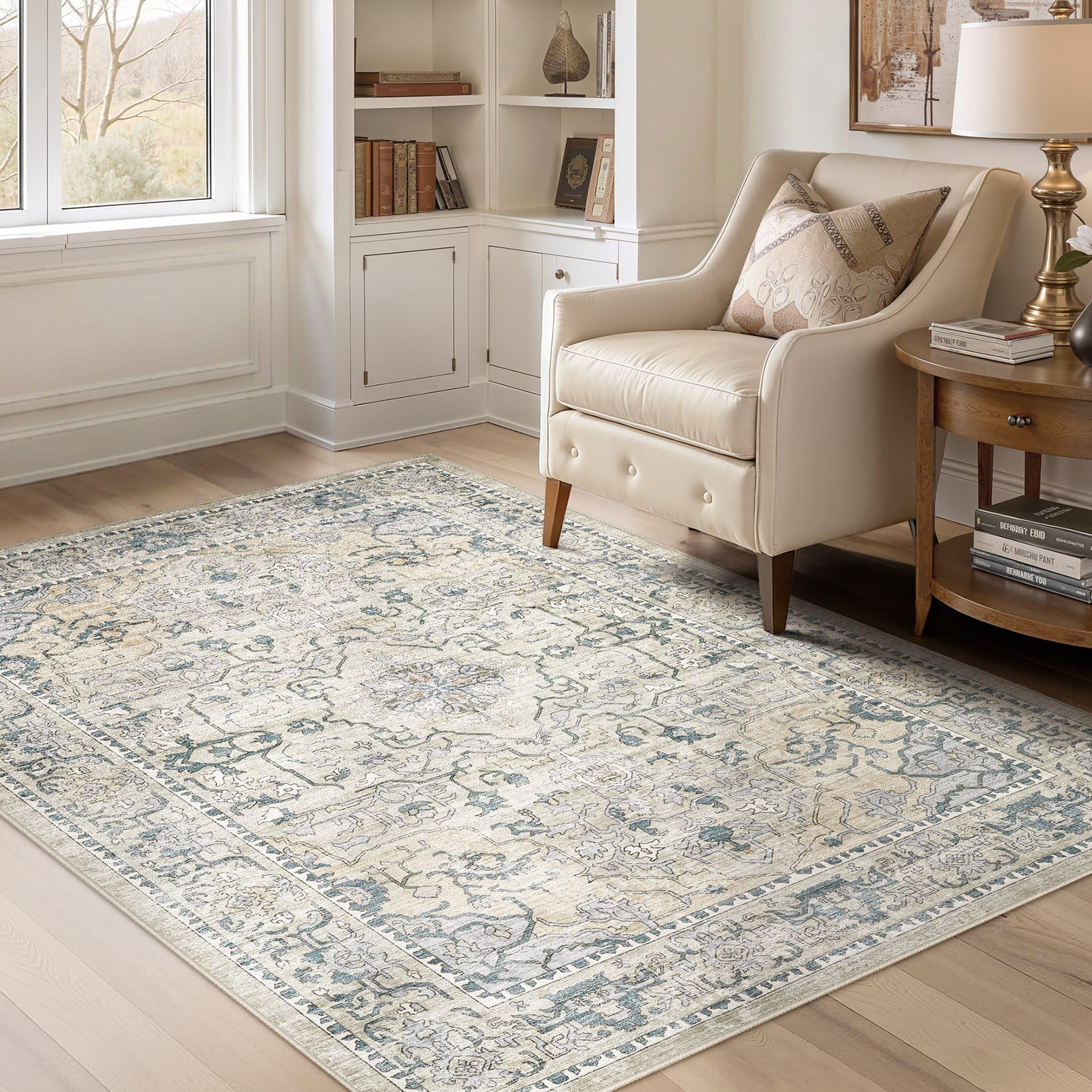 cotiled 4x6 area rugs large washable rugs for living room soft non-slip backing stain resistant carpet for bedroom dining room vintage rugs for home decor 4x6 green
