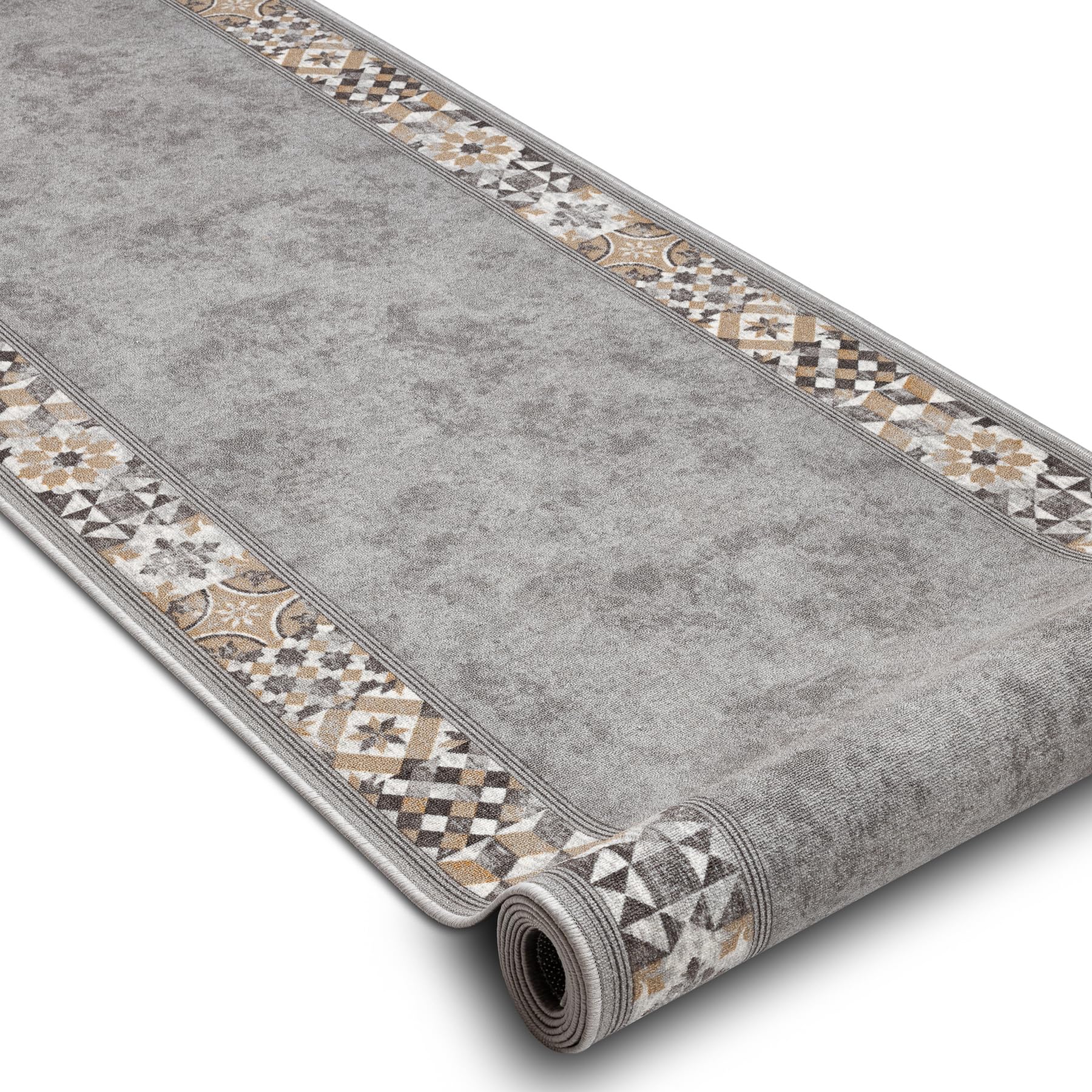 rugsx Antirutsch Teppichläufer Murcia - Lissabonfliesen, Rahmen, moderner Kurzflor für Küche, Flur & Wohnzimmer, Meterware, grau 100x210 cm