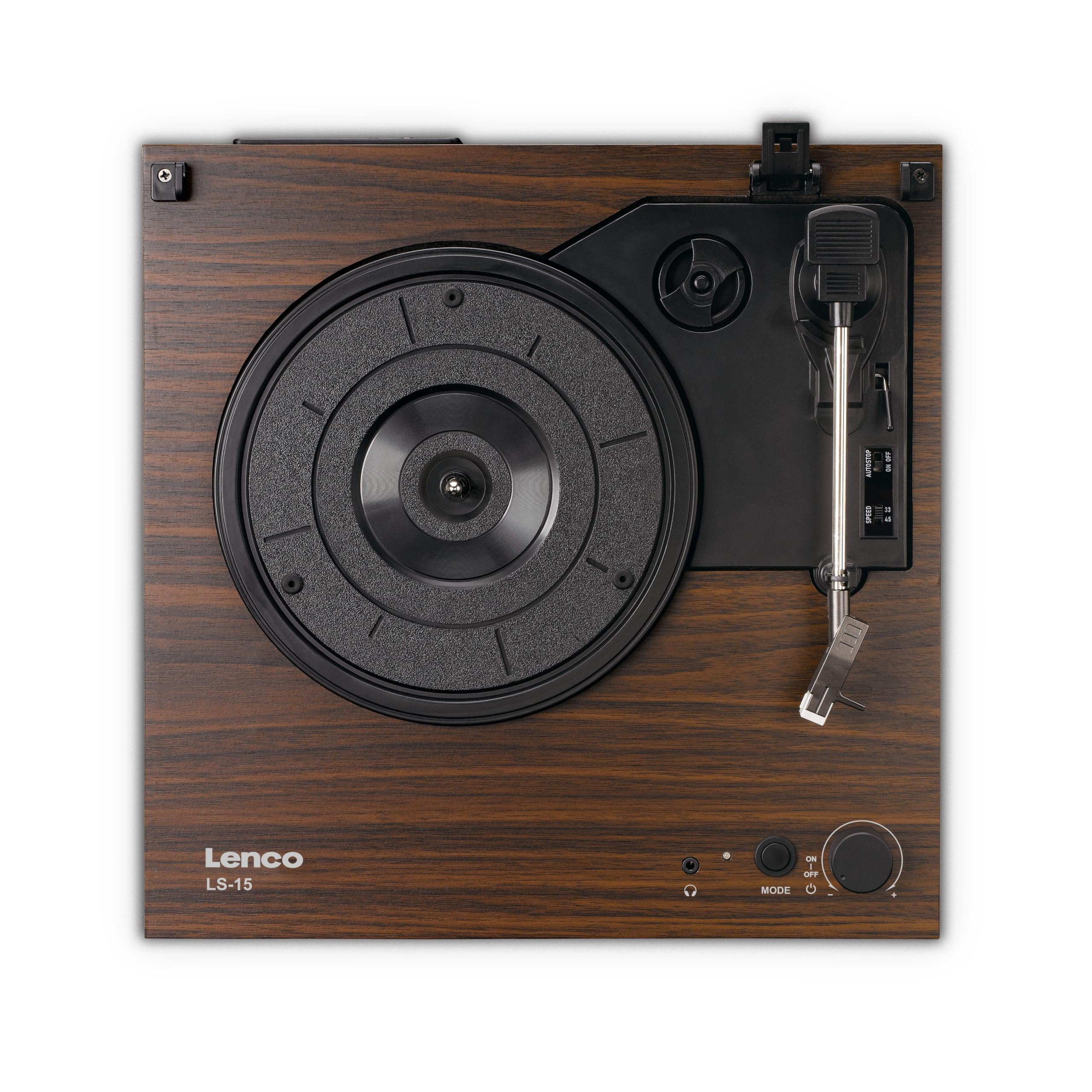 Lenco Giradischi LS-15WD – ricezione e trasmissione Bluetooth®, 2 altoparlanti integrati, pickup AT3600L, trasmissione a cinghia, auto-stop, 33/45 giri/min, AUX e RCA – marrone