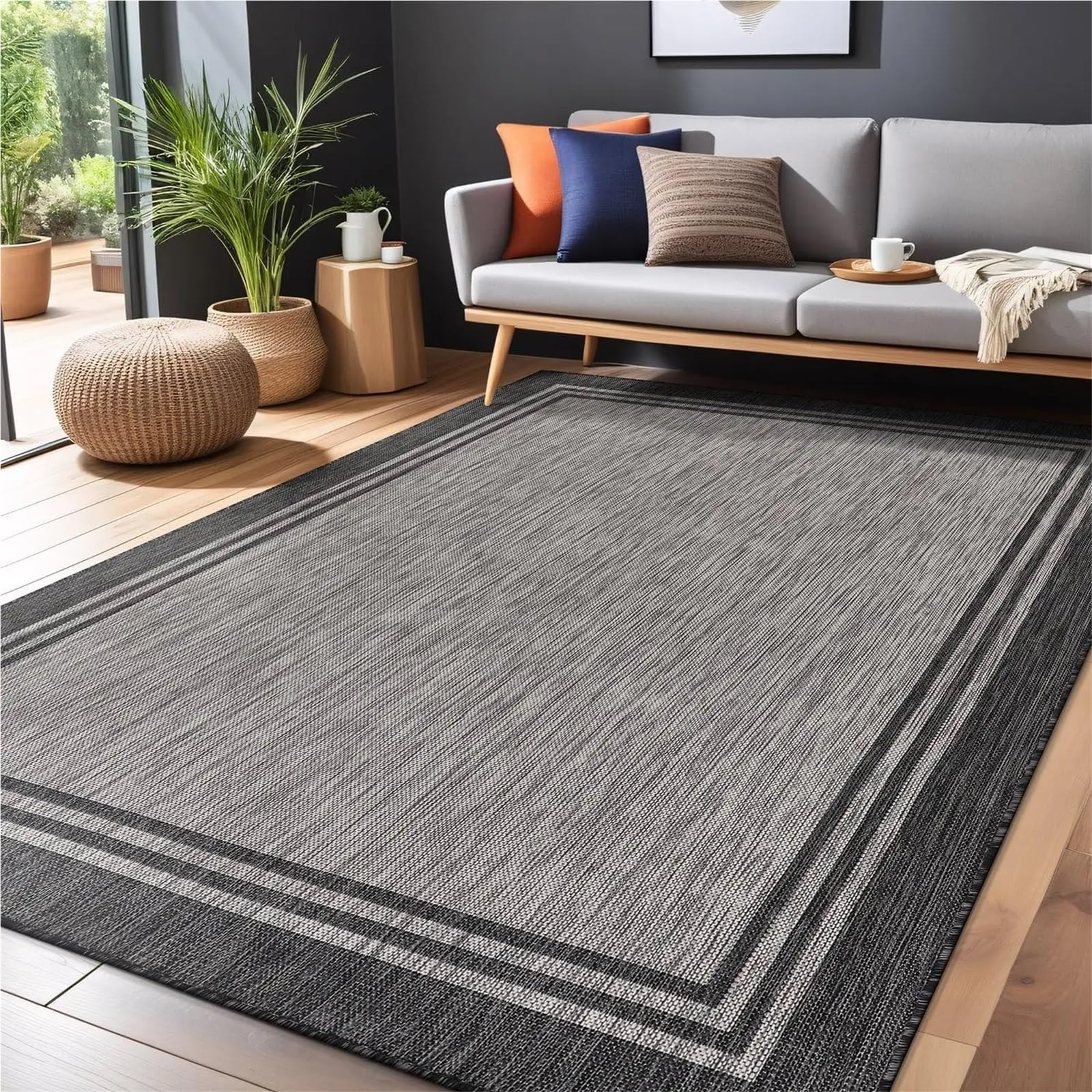 Tapis de Camping extérieur, Tapis for terrasse intérieure, Porche, imperméable, Facile à Nettoyer, ne perd Pas Ses Poils(Dark Gray)