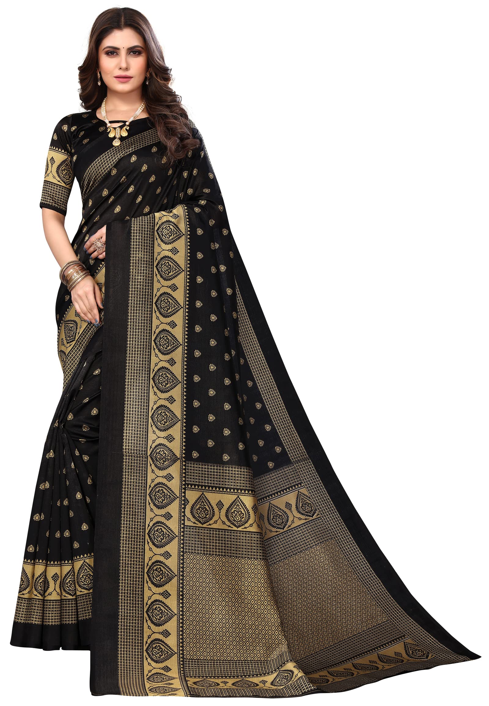 Peegli Women's Art Silk Saree Indian Floral Sari with Unstitched Blouse Piece