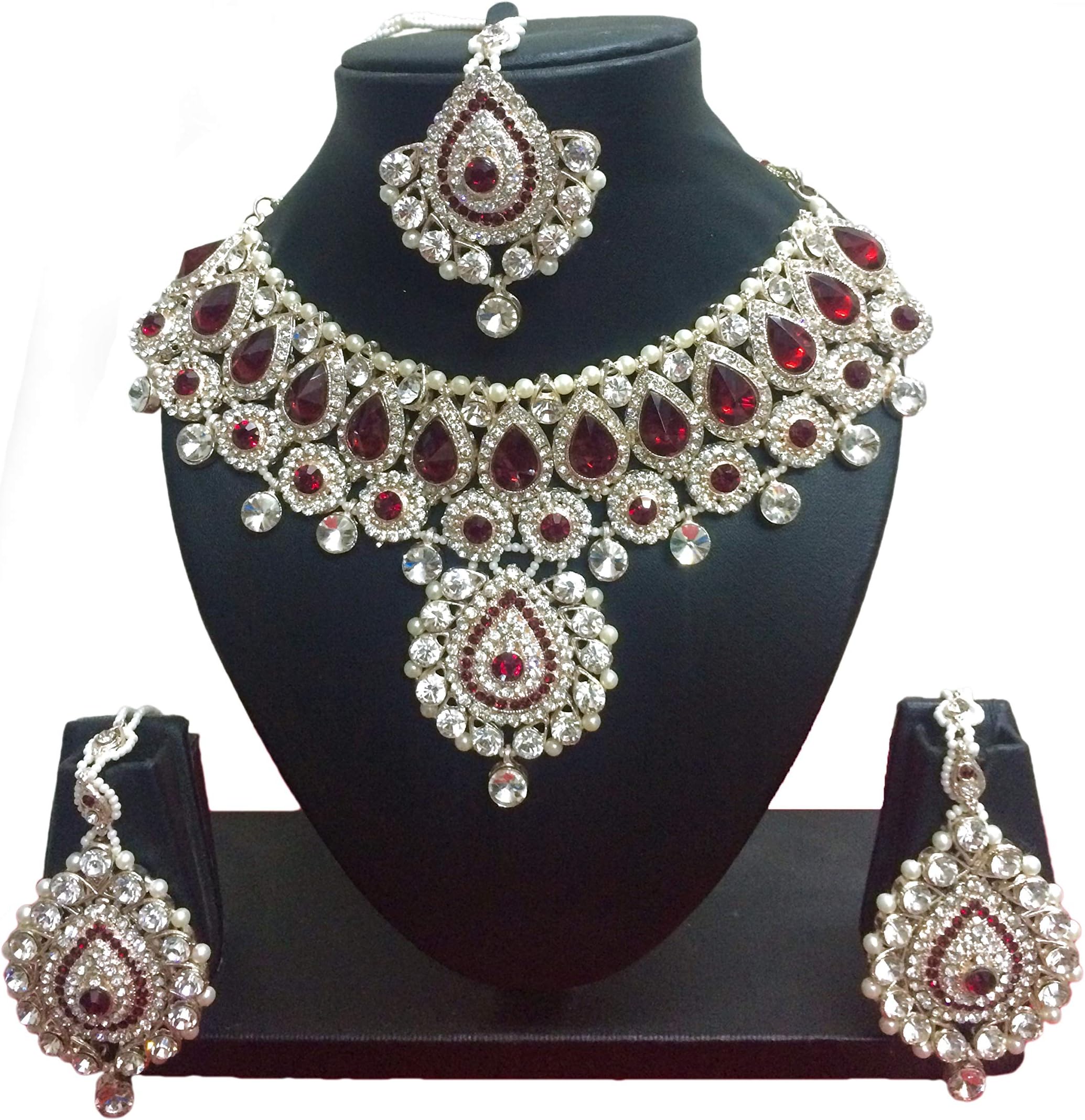 CROWN JEWEL Indian Bollywood Style Rose Gold Plated Bridal Fashion Jewelry Necklace Set