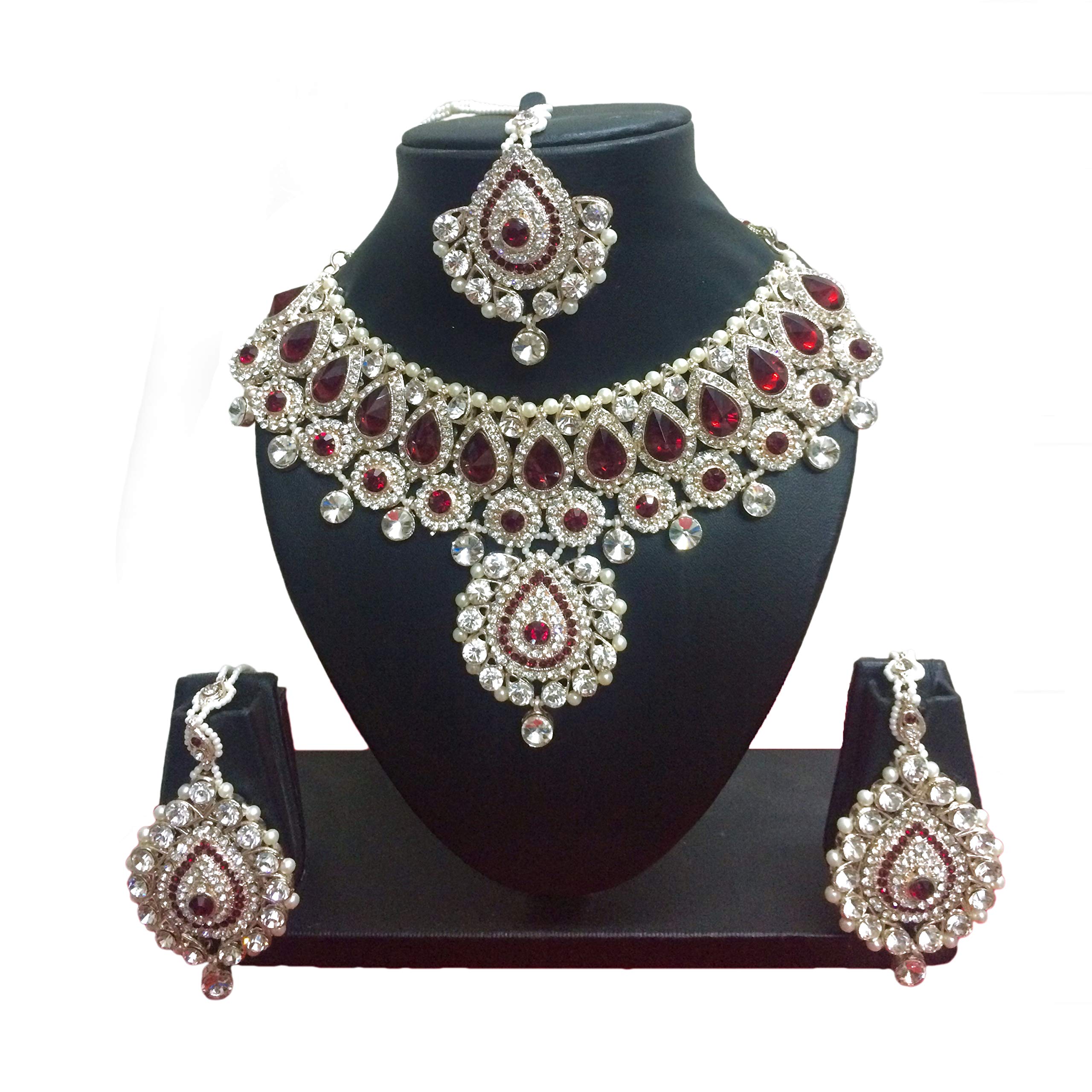 CROWN JEWEL Indian Bollywood Style Rose Gold Plated Bridal Fashion Jewelry Necklace Set