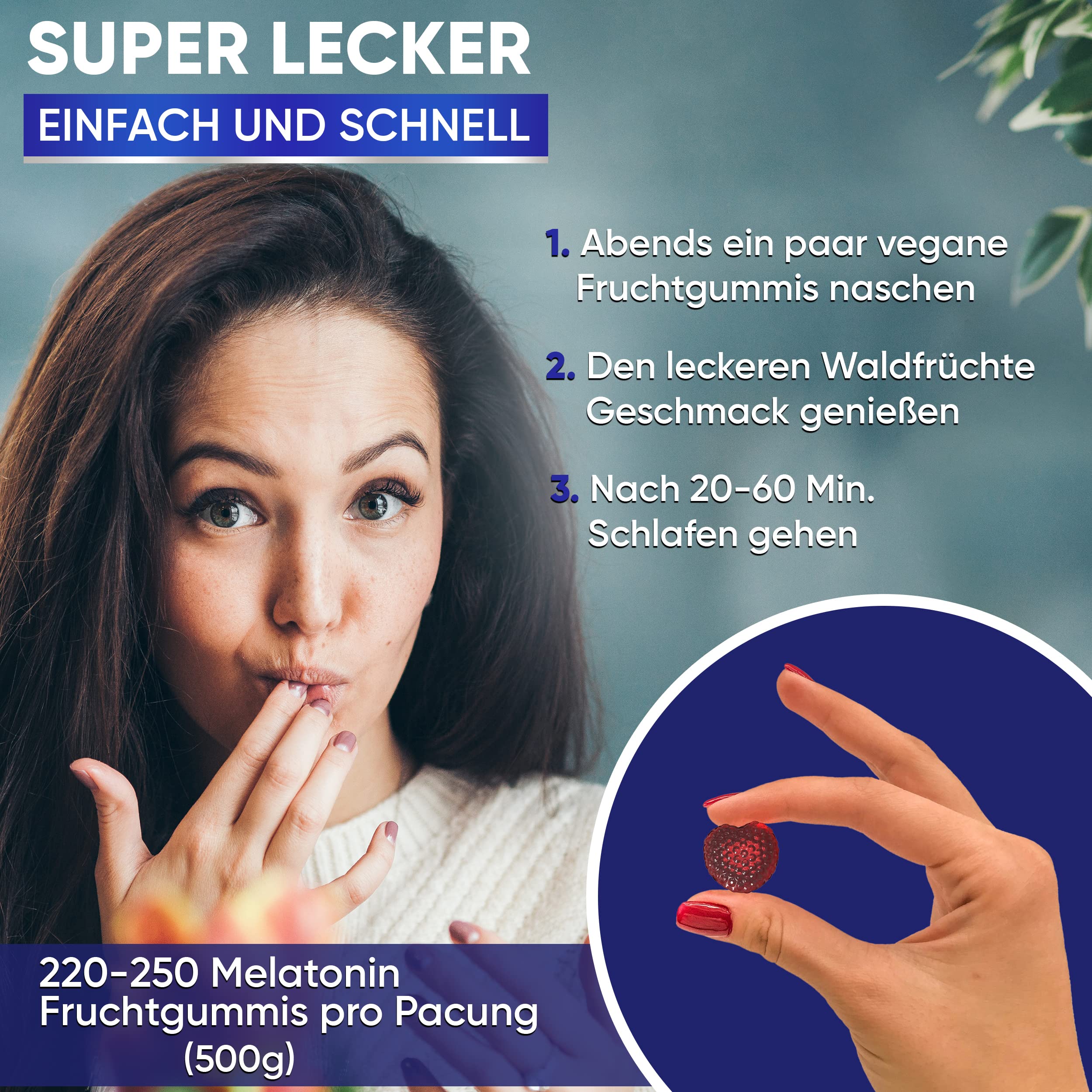 Melatonin Fruchtgummis | Hochdosiert| XXL Packung 220-270 Stk. 500g | Leckerer Waldfrüchtemx -Made in Germany