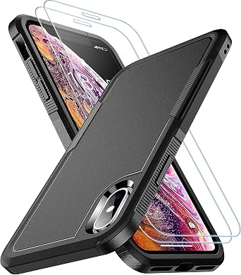 SPIDERCASE for iPhone Xs Max Case, [10 FT Military Grade Drop Protection] [Non-Slip] [2 pcs Tempered Glass Screen Protector] Shockproof Airbag Cushion Protective Case for iPhone Xs Max 6.5 Black