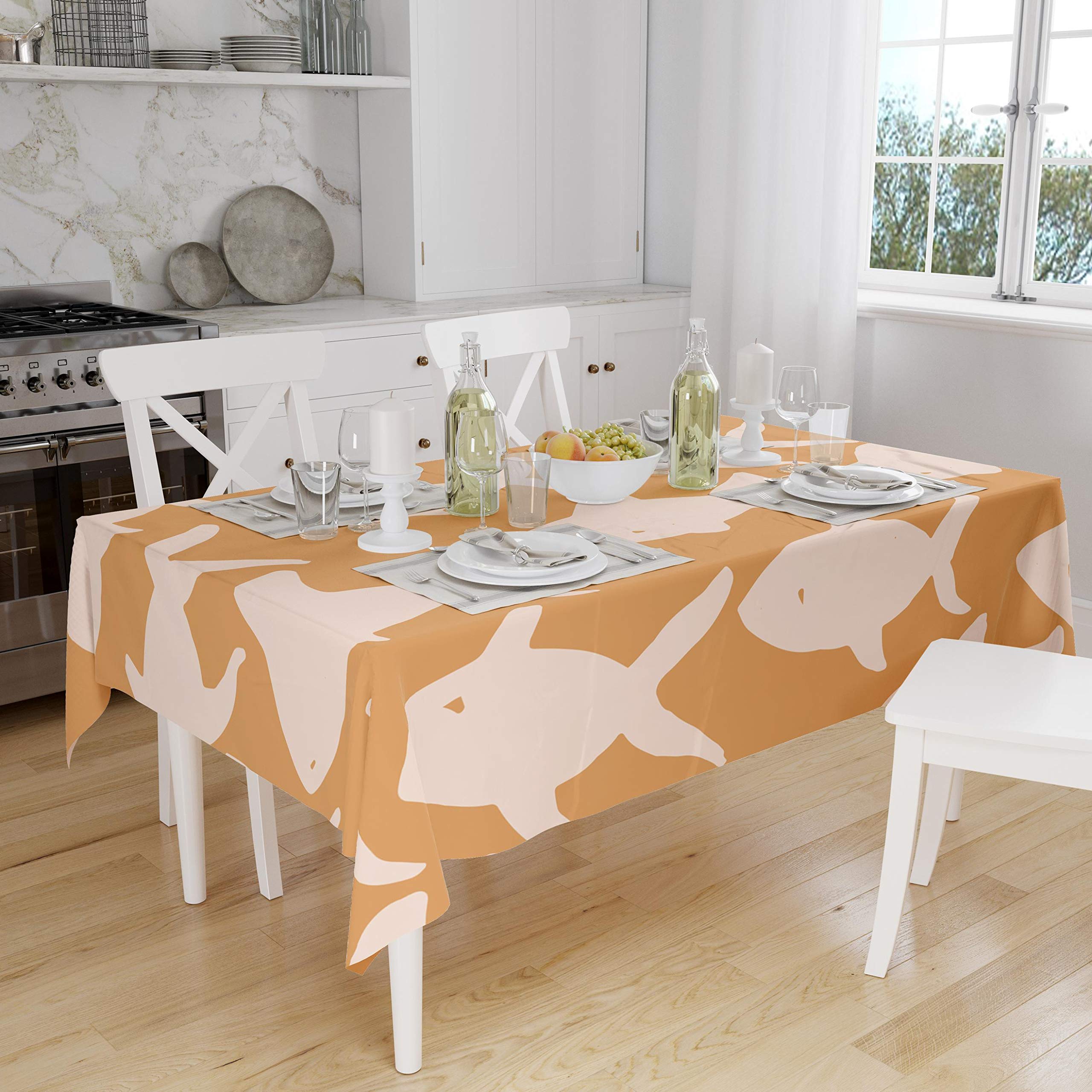 Nappe de table 140x160 cm Bonamaison orange et blanc cassé en polyester