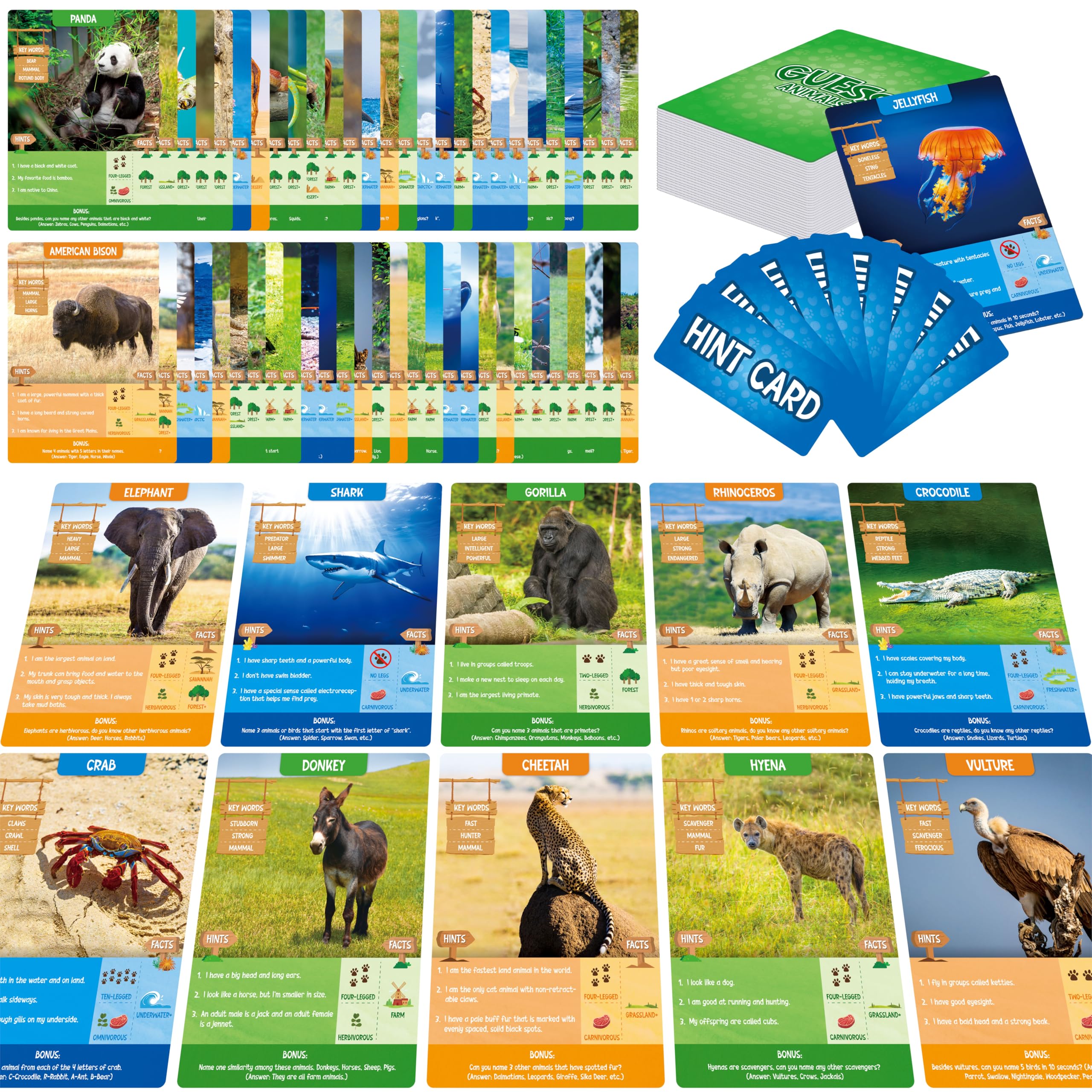 SpriteGru Guess Animal Card Games, Animal World Flashcards Jumbo Size Good Guessing Game for Families & Friends Gathering, Party Board Games, Boys &