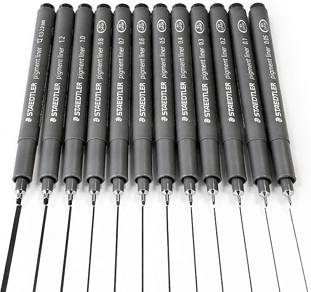 Staedtler Pigment Fineliner - Full Range Set of 12 Grades - Black Ink