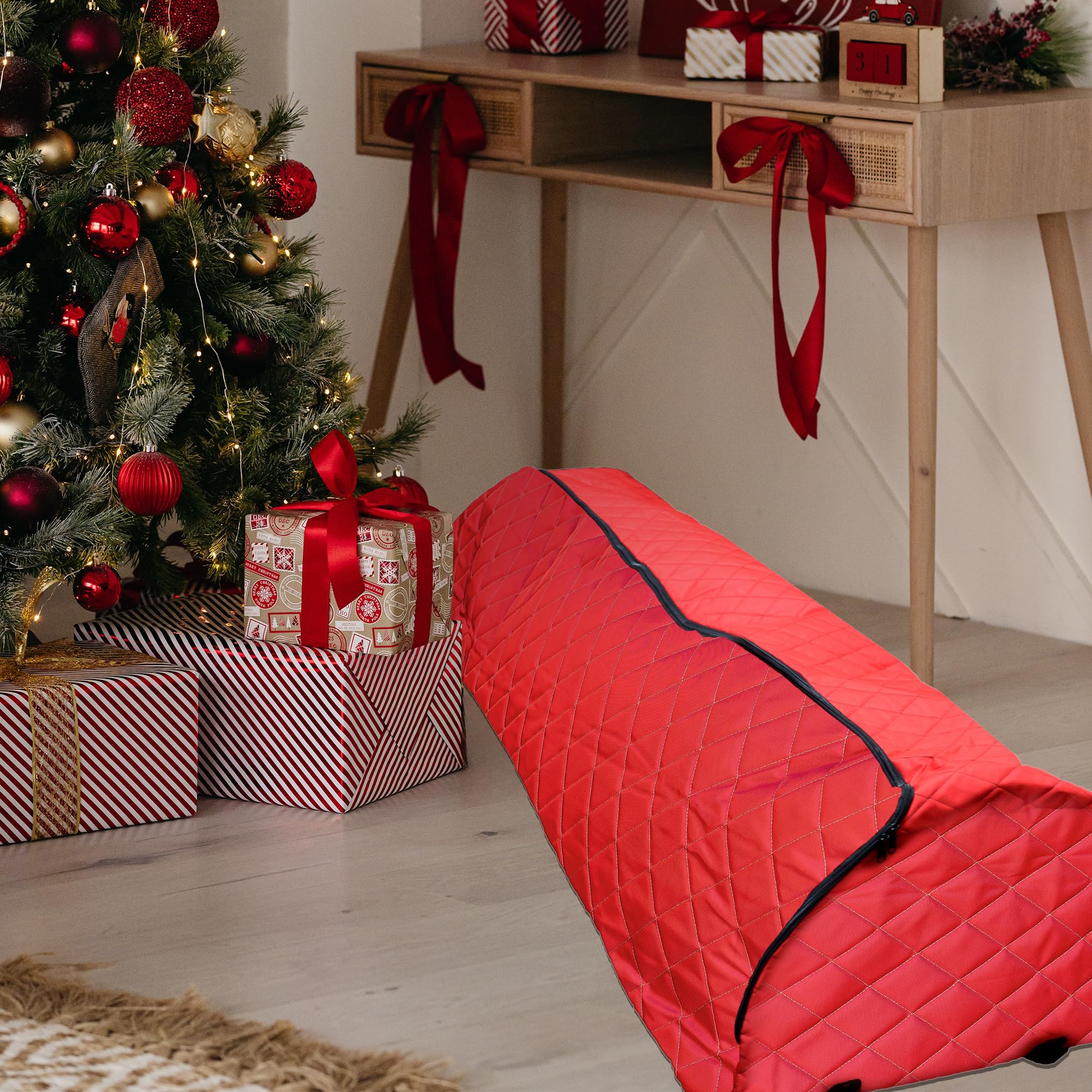 Northlight Quilted Rolling Artificial Christmas Storage Bag for Trees Up to 9ft, 25.5