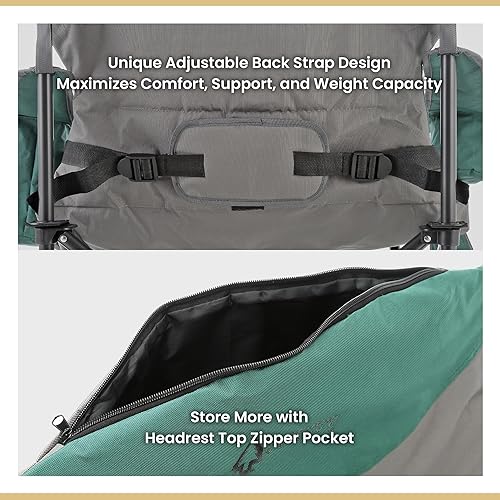 Miniatura 5 de ARROWHEAD OUTDOOR Silla de campamento plegable portátil XXL de gran tamaño con portavasos y vidrio, enfriador de reposabrazos, bolsa de transporte