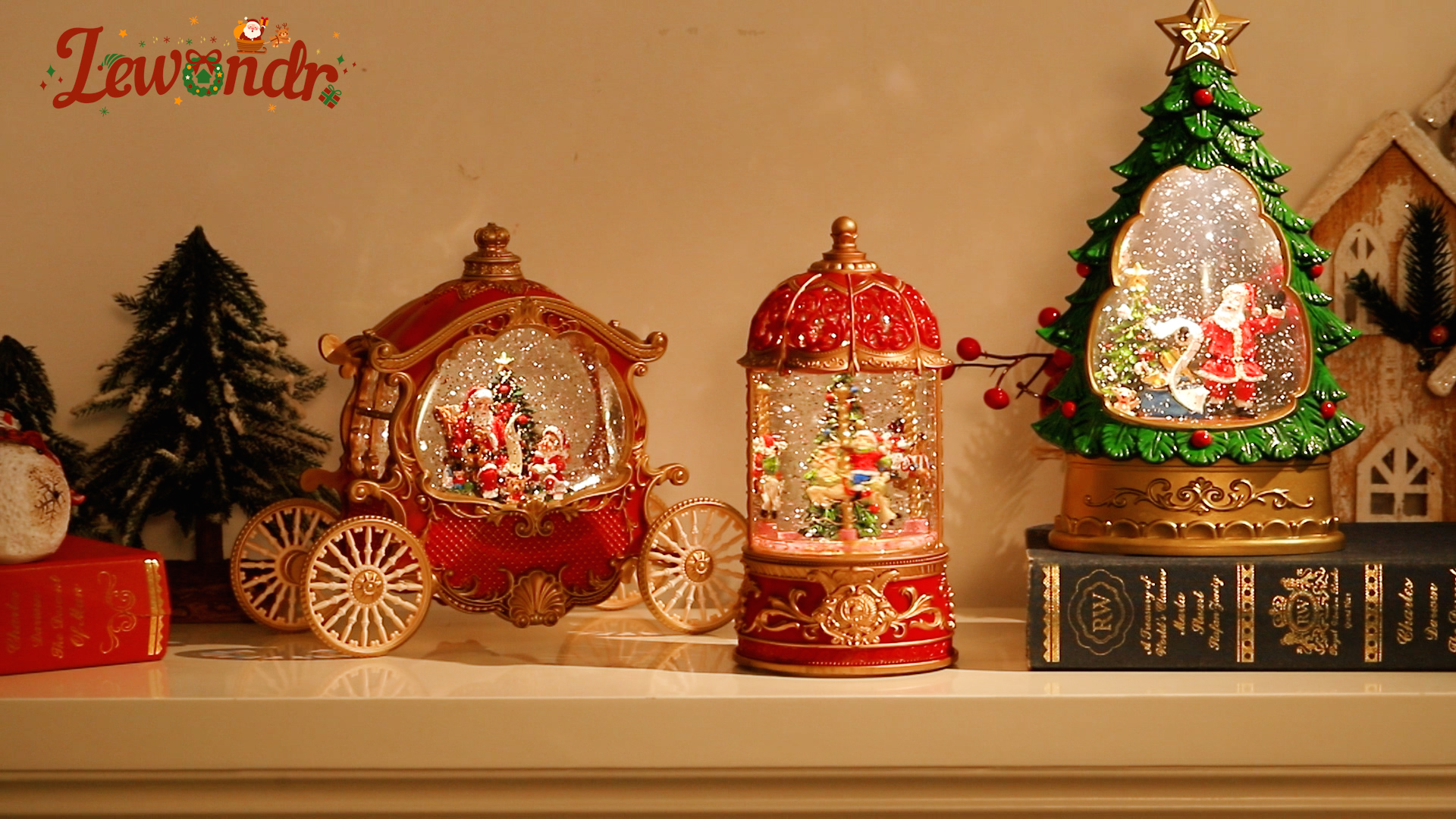 Amazon.co.jp: Lewondr スノードーム クリスマスオルゴール 馬車