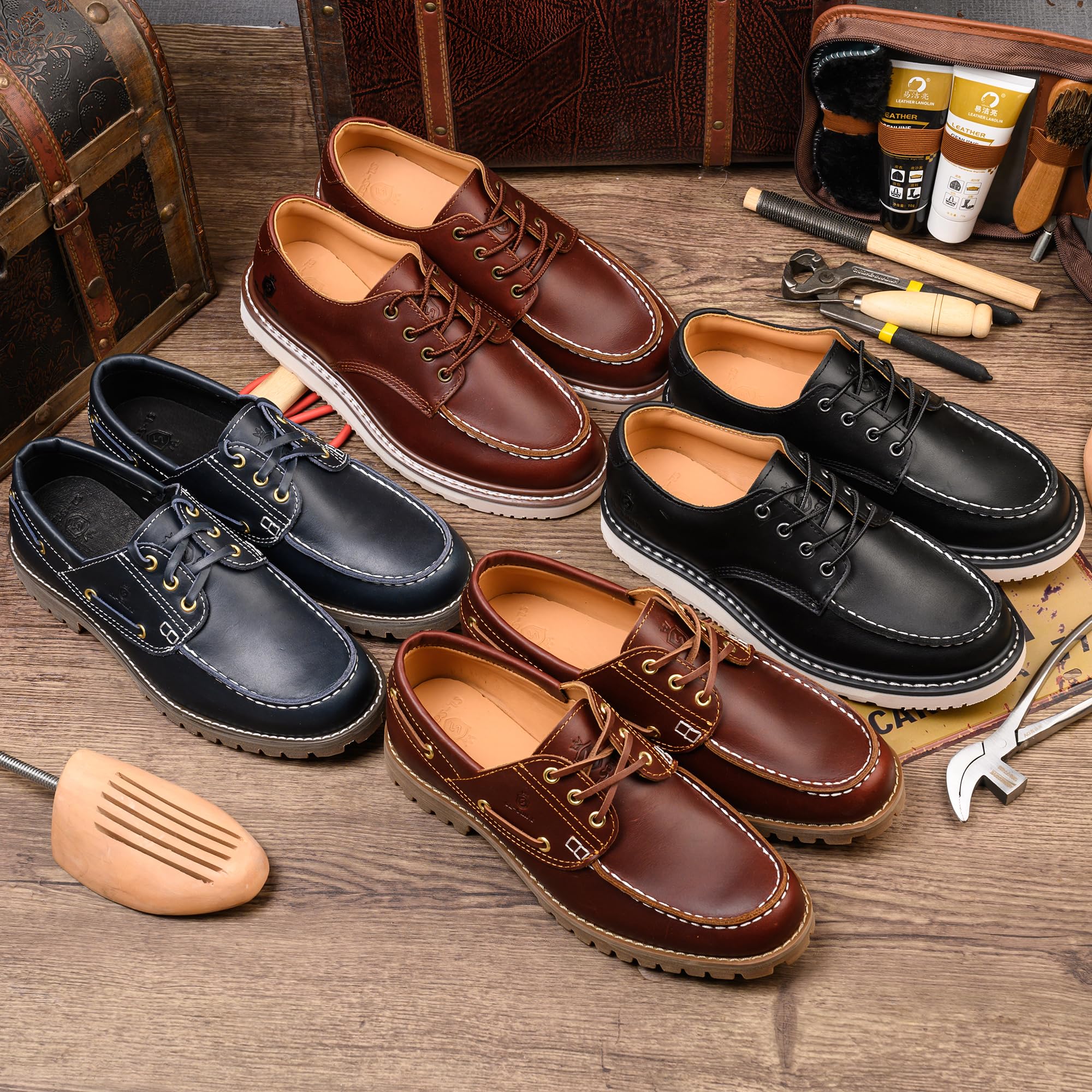 SL-Saint Fatti a Mano Uomo Classico da Barca e da Ponte Scarpe Punta Moc Allacciate Pelle Pieno Fiore Moda