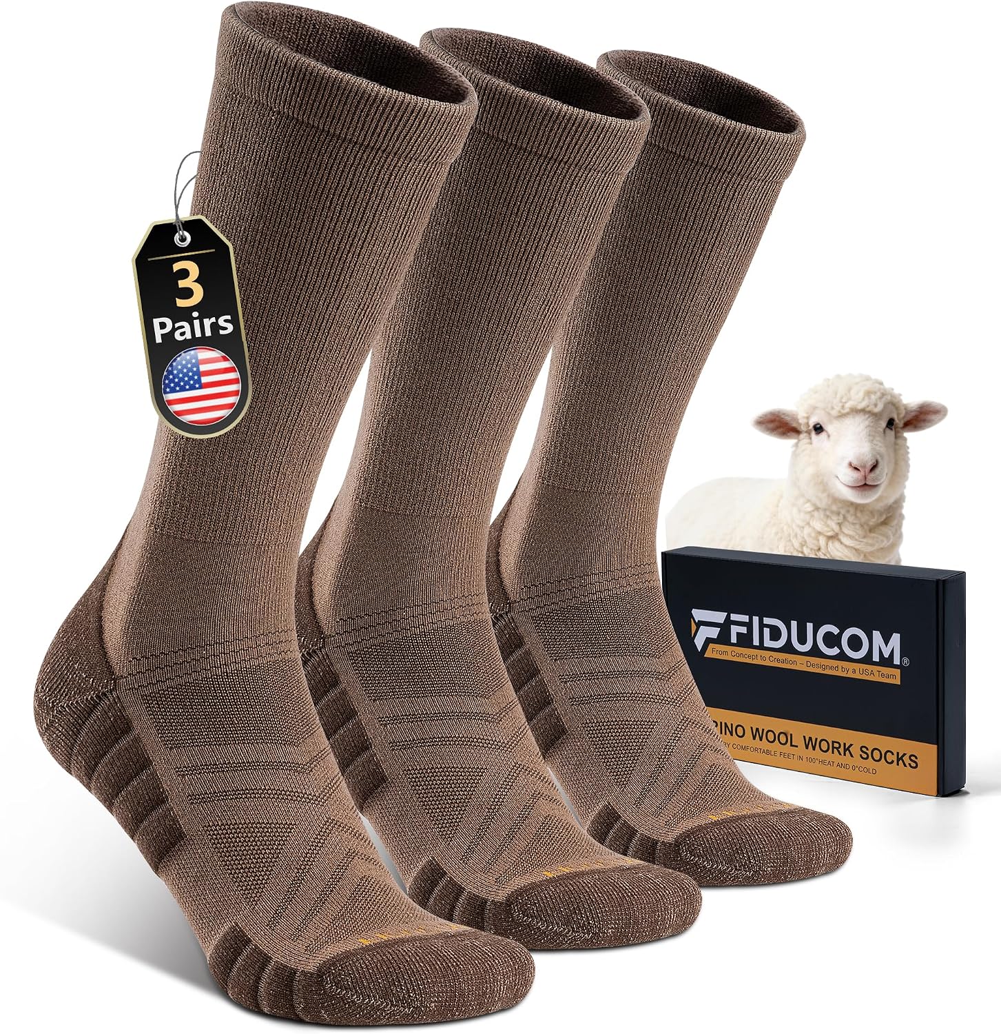 Merino Wool Work Boot Socks for Men Hiking Socks Breathable Cushioned Crew Socks Moisture-Wicking
