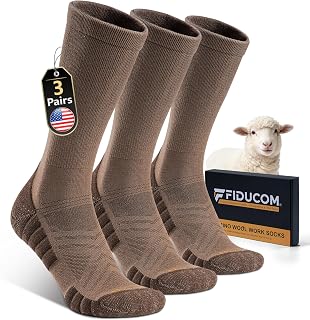 Merino Wool Work Boot Socks for Men Hiking Socks Breathable Cushioned Crew Socks Moisture-Wicking